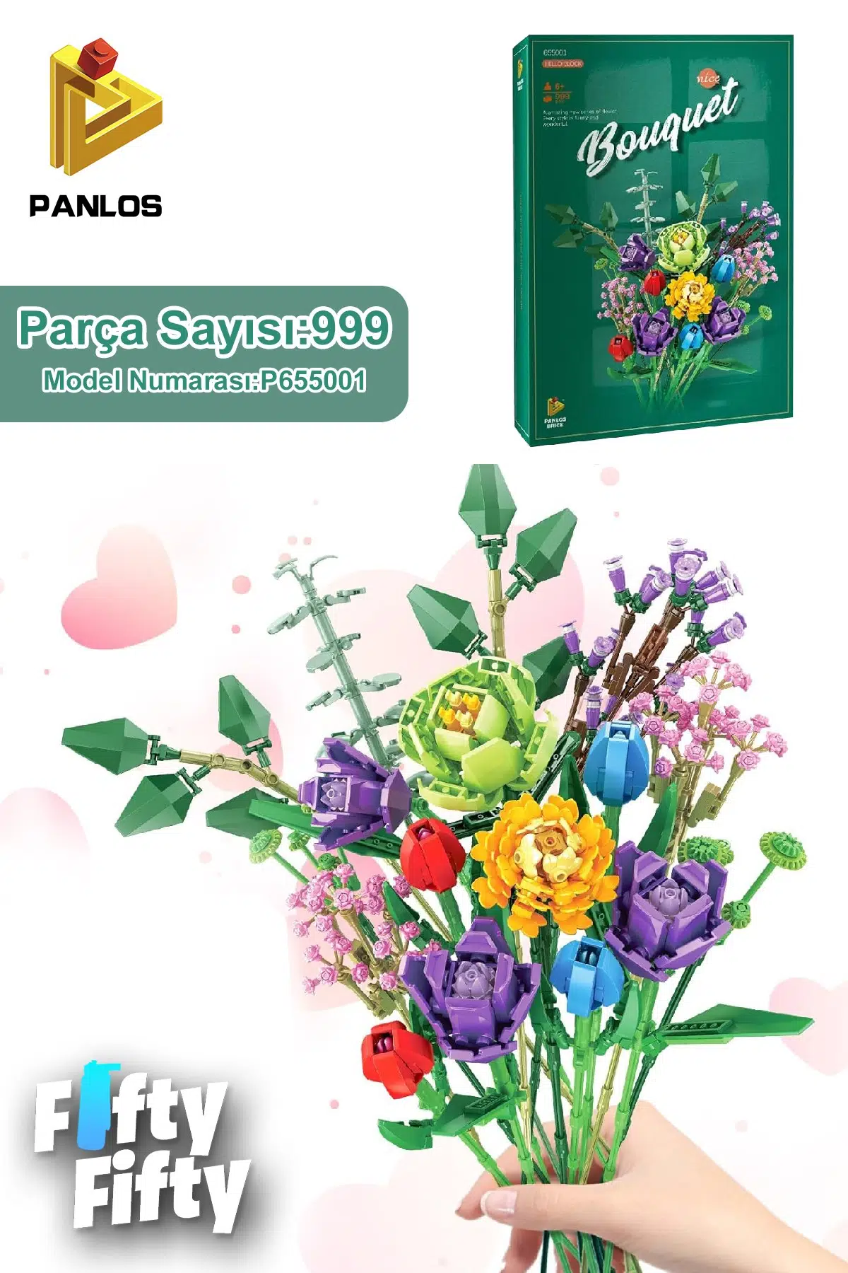 Panlos Dekoratif ve Koleksiyonluk 17 Çiçekli Buket Modeli 999 Parça Yapım Seti -FFP655001