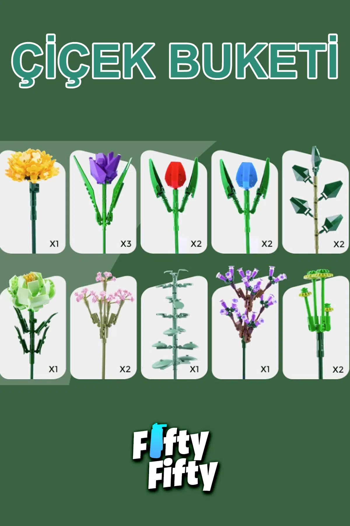 Panlos Dekoratif ve Koleksiyonluk 17 Çiçekli Buket Modeli 999 Parça Yapım Seti -FFP655001