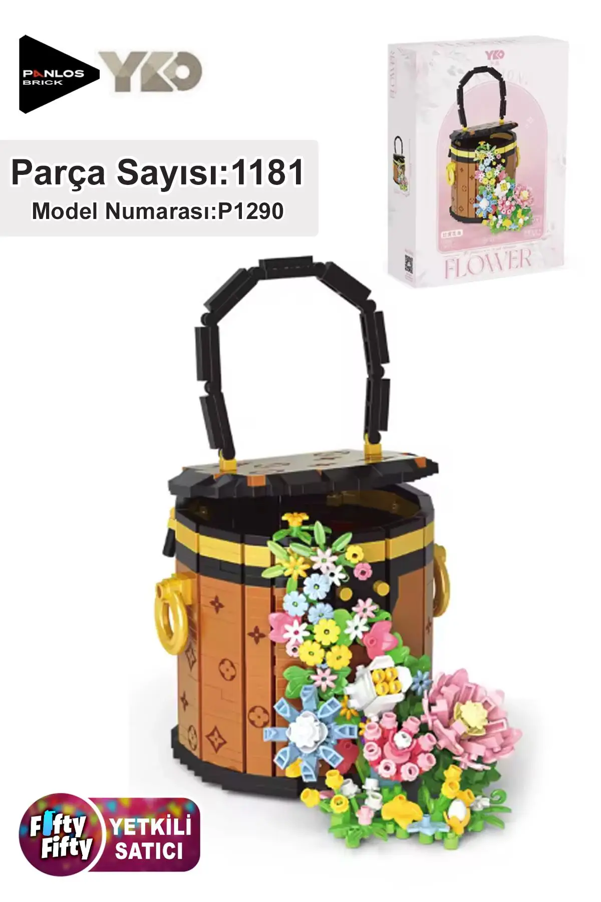 Panlos Yko Serisi Dekoratif ve Koleksiyonluk Sepetli Çiçek Buketi Modeli 1181 Parça Yapım Seti -FFP1290
