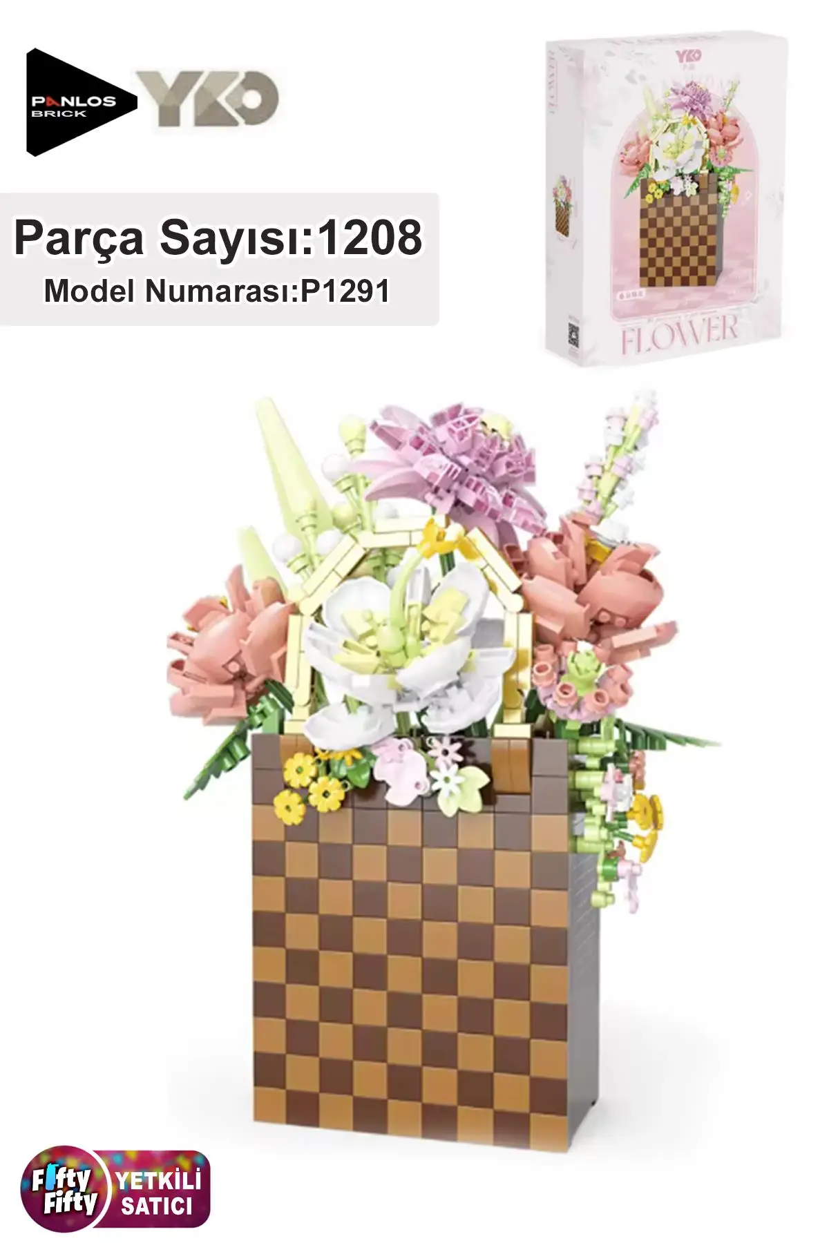 Panlos Yko Serisi Dekoratif ve Koleksiyonluk Sepetli Çiçek Buketi Modeli 1208 Parça Yapım Seti -FFP1291