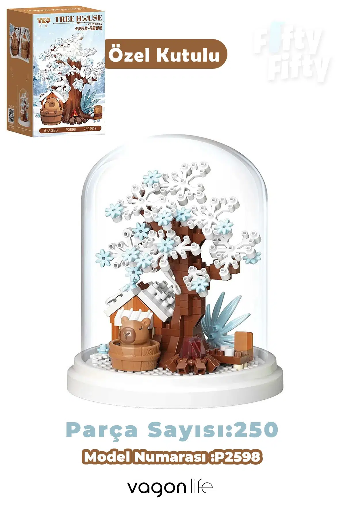 Panlos YKO Serisi Kapibara Figürlü Ağaç Ev 250 Parça Oyuncak Blok Yapım Seti FF-P2598