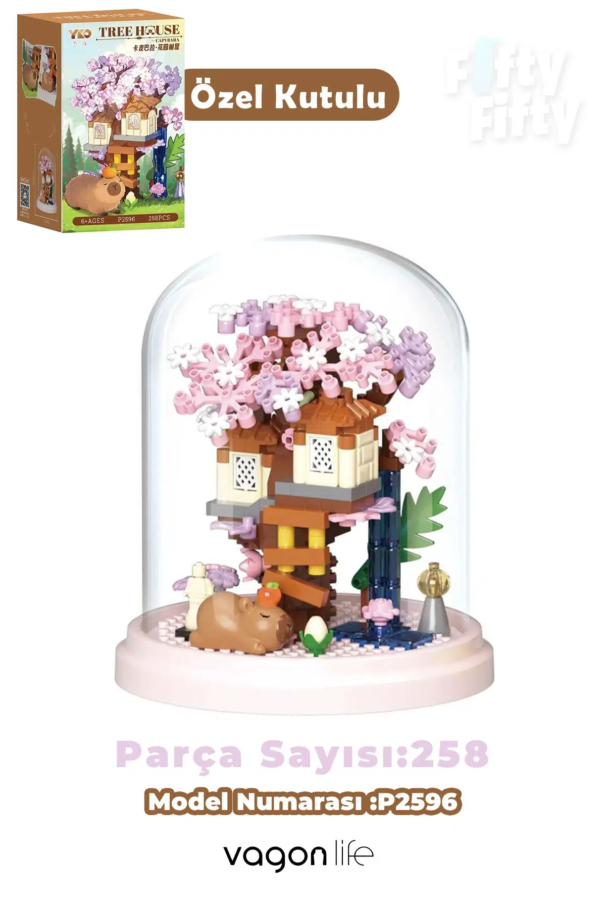 Panlos YKO Serisi Kapibara Figürlü Ağaç Ev 258 Parça Oyuncak Blok Yapım Seti FF-P2596