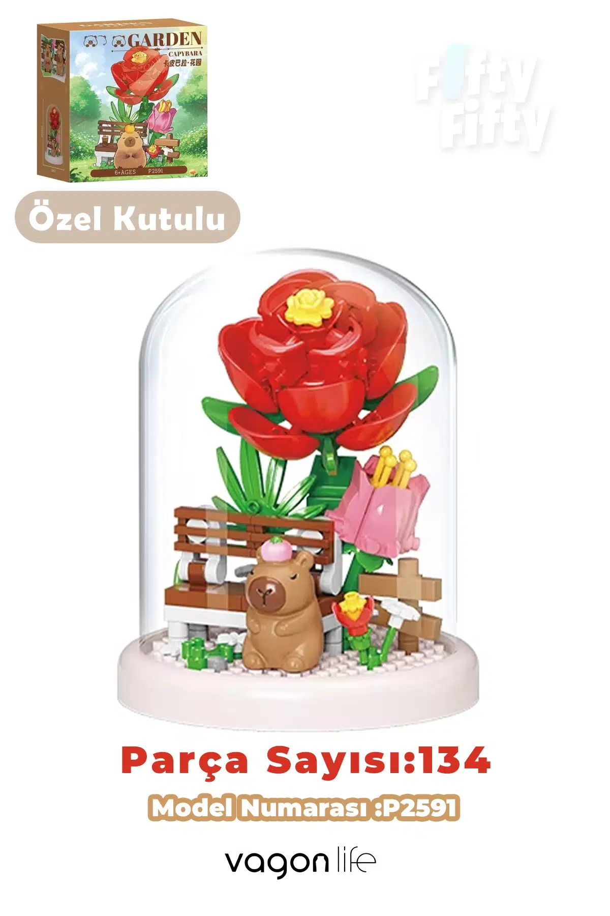 Panlos YKO Serisi Kapibara Figürlü Gül Modeli 134 Parça Oyuncak Blok Yapım Seti FF-P2591