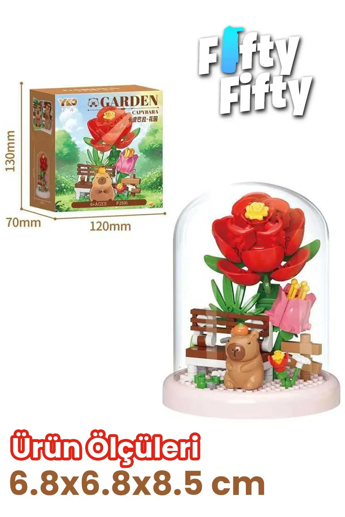 Panlos YKO Serisi Kapibara Figürlü Gül Modeli 134 Parça Oyuncak Blok Yapım Seti FF-P2591