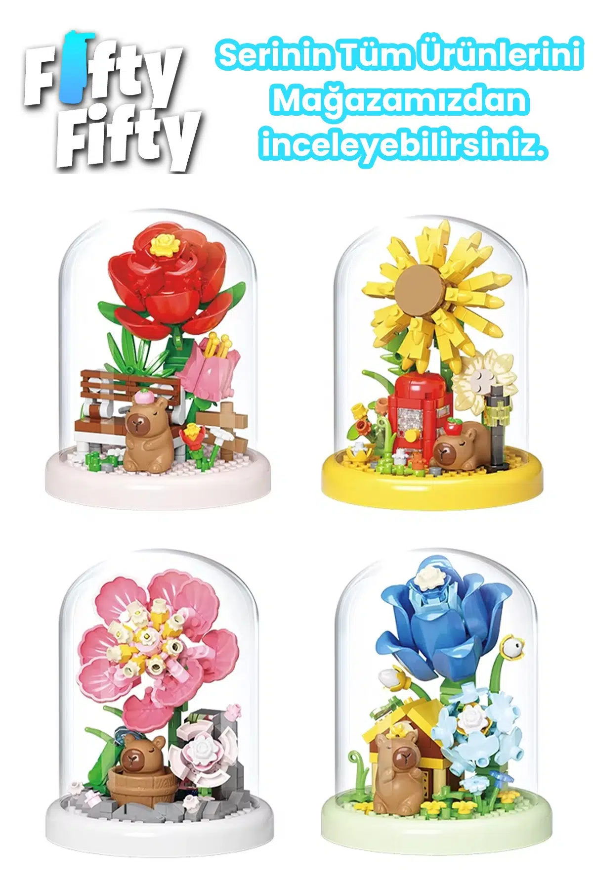 Panlos YKO Serisi Kapibara Figürlü Ay Çiçeği Modeli 219 Parça Oyuncak Blok Yapım Seti FF-P2592