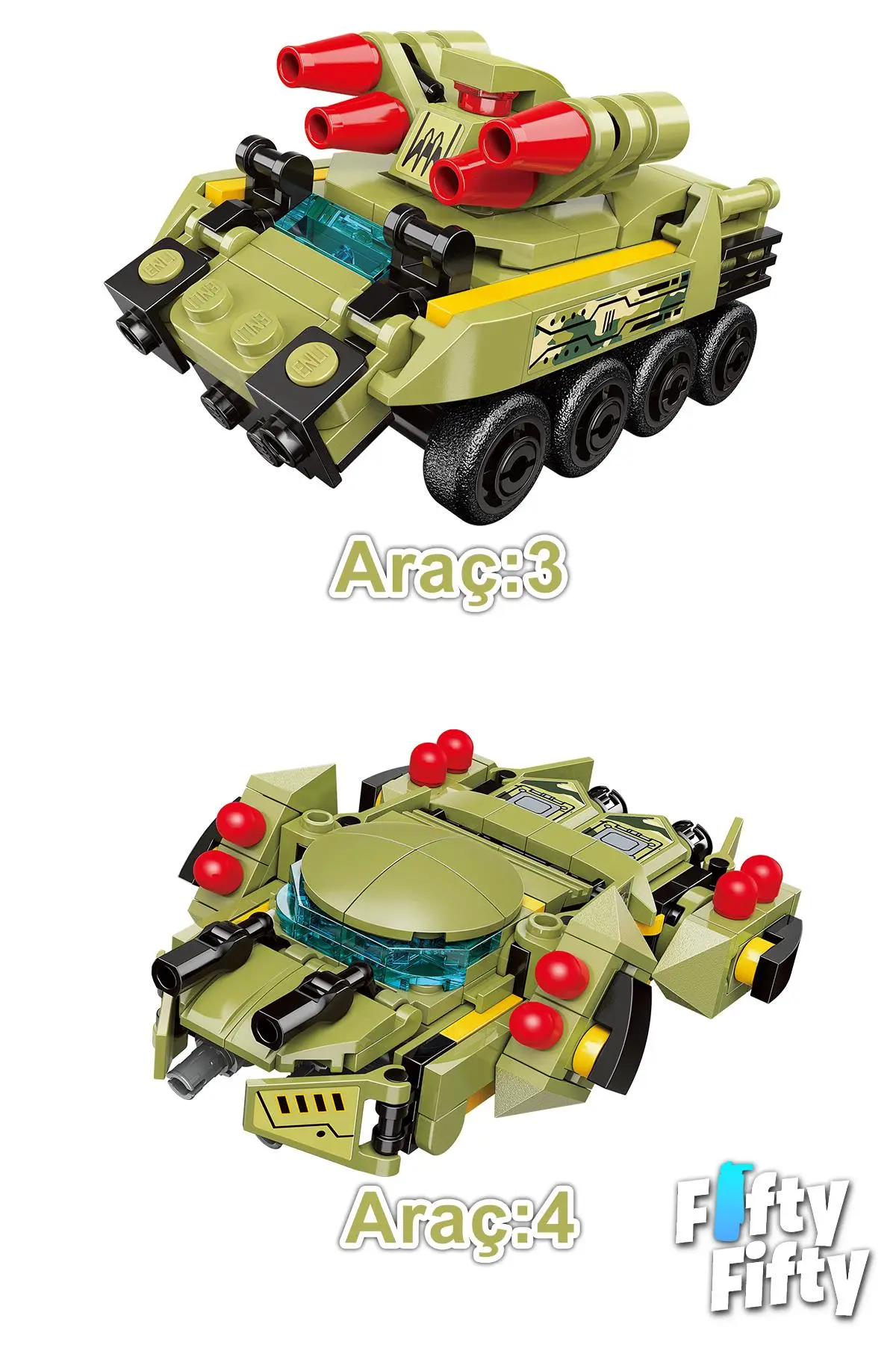 Qman Keeppley 6 In 1 Bean Fire Warord -6 Farklı Araç Içerir- Oyuncak Yapım SET FFQK-41108