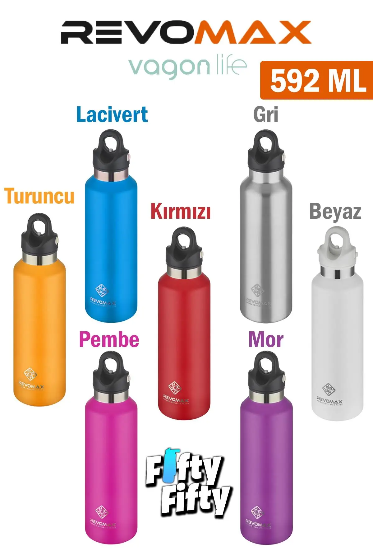Revomax 592 ML Büyük Kapasiteli Özel Kapak Sistemli 18saat Sıcak/36 Saat Soğuk Çelik Termos -592ML 