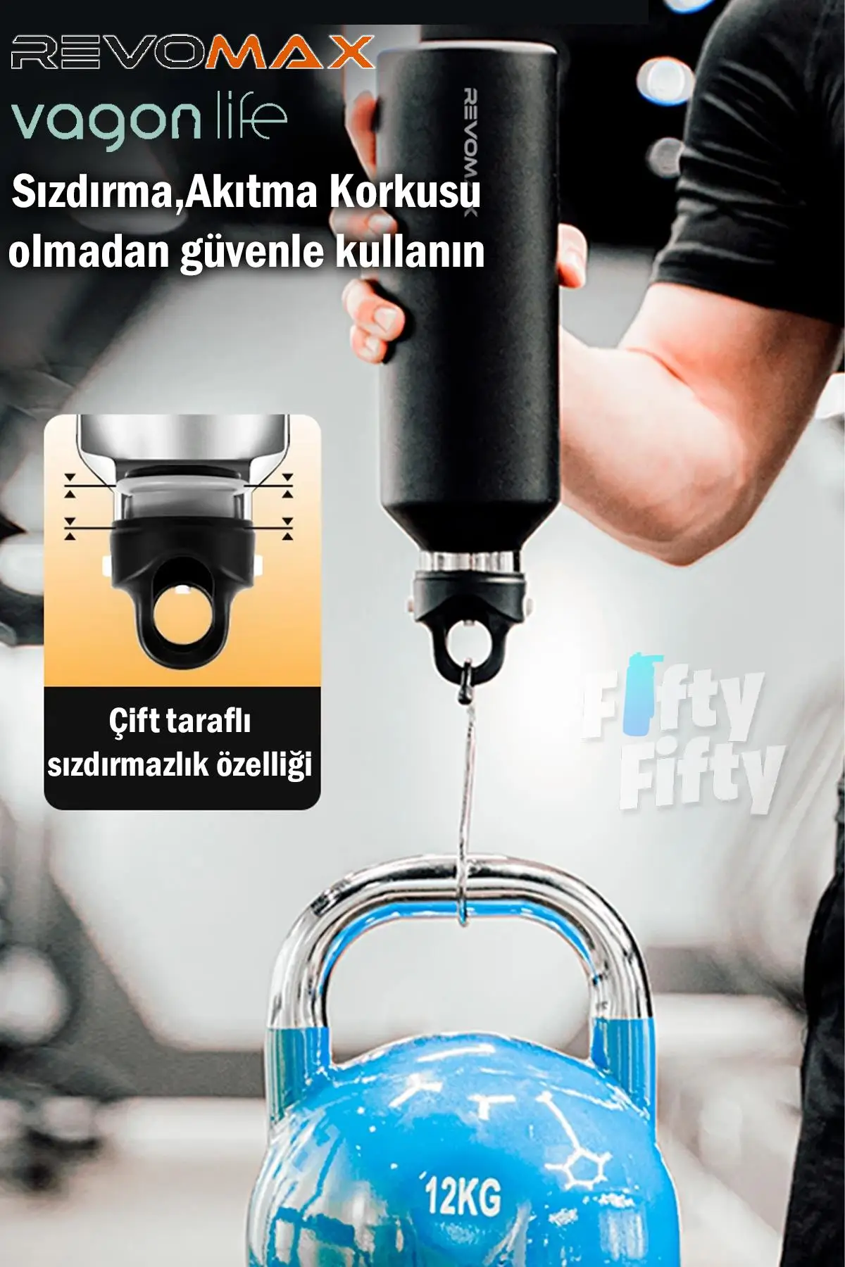 Revomax 592 ML Büyük Kapasiteli Özel Kapak Sistemli 18saat Sıcak/36 Saat Soğuk Çelik Termos -592ML 
