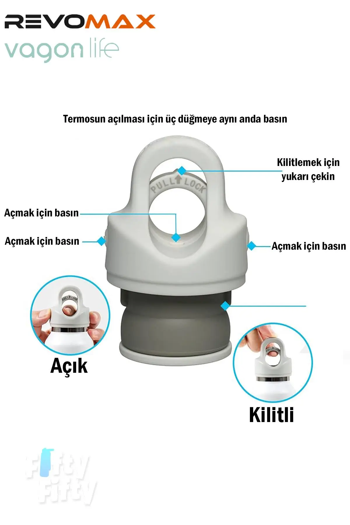 Revomax 592 ML Büyük Kapasiteli Özel Kapak Sistemli 18saat Sıcak/36 Saat Soğuk Çelik Termos -592ML 