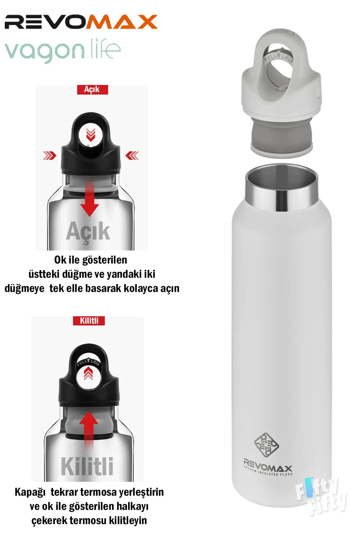 Revomax 473 ML Özel Kapak Sistemli 18saat Sıcak/36 Saat Soğuk Çelik Termos -473ML 