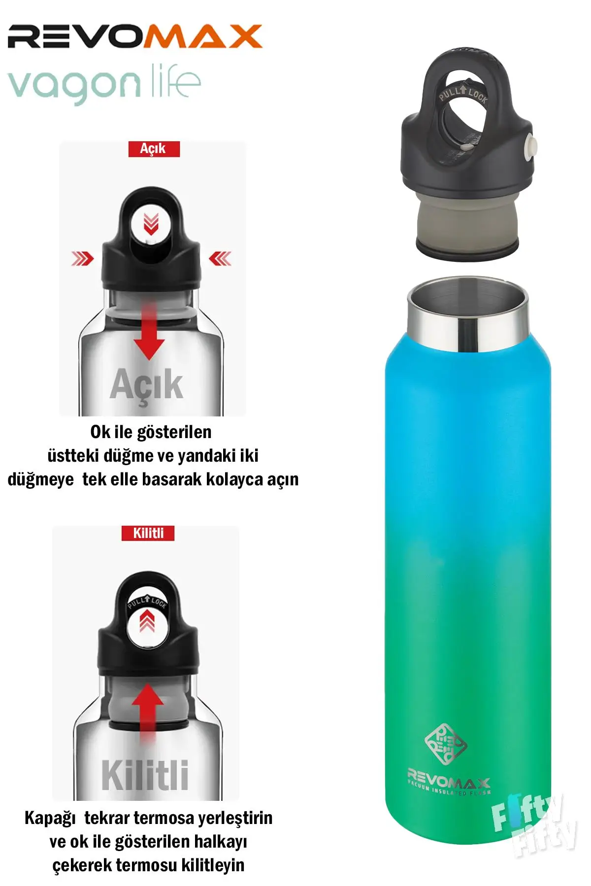 Revomax 473 ML Özel Kapak Sistemli 18saat Sıcak/36 Saat Soğuk Çelik Termos -473ML 