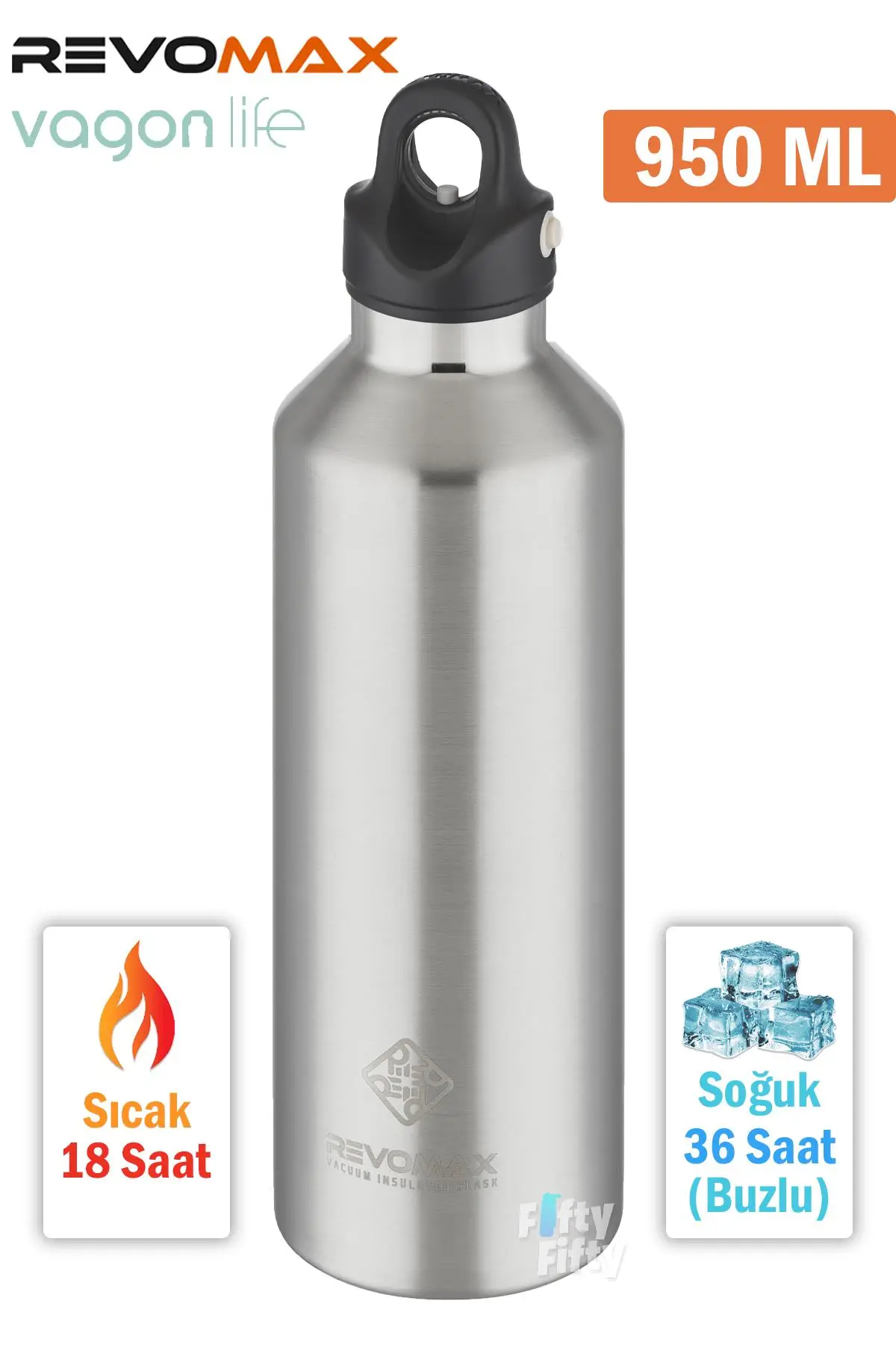 Revomax 950 ML Büyük Kapasiteli Özel Kapak Sistemli 18saat Sıcak/36 Saat Soğuk Çelik Termos -950ML 