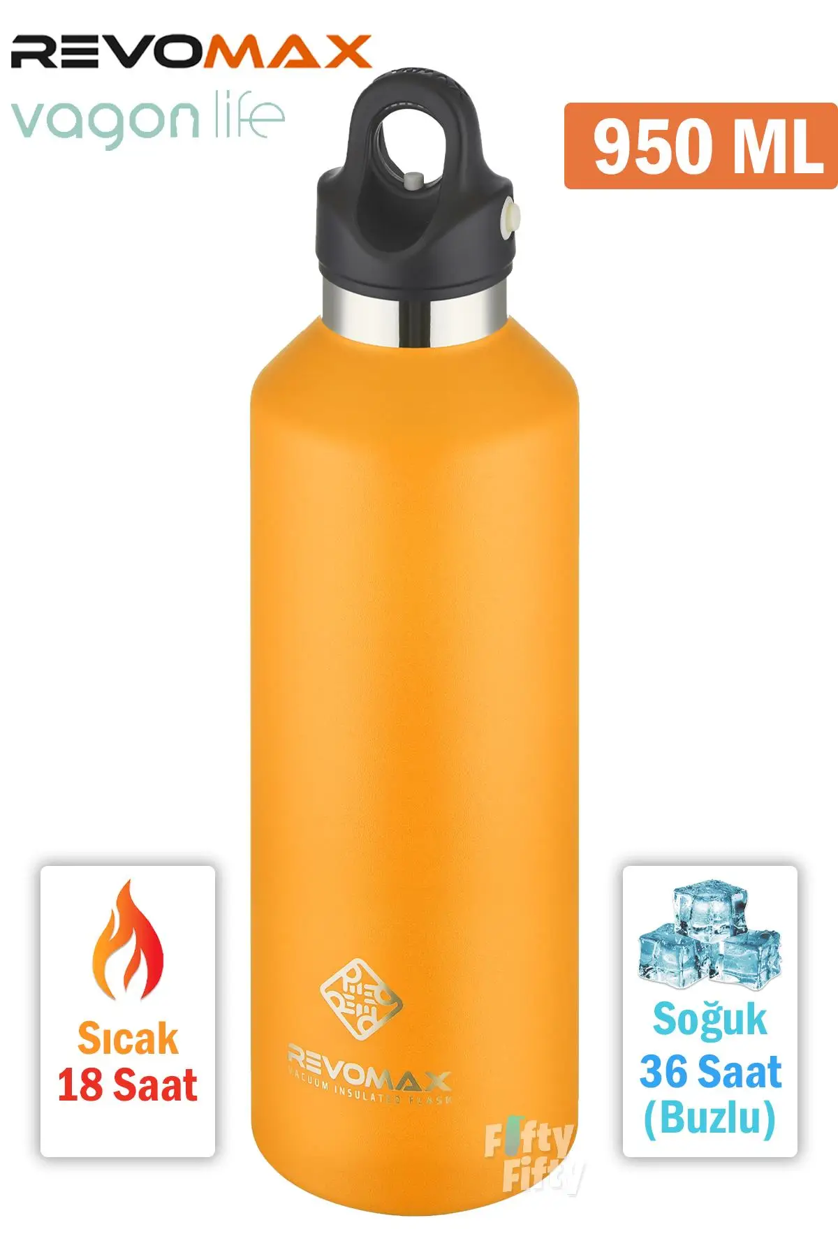 Revomax 950 ML Büyük Kapasiteli Özel Kapak Sistemli 18saat Sıcak/36 Saat Soğuk Çelik Termos -950ML - Turuncu