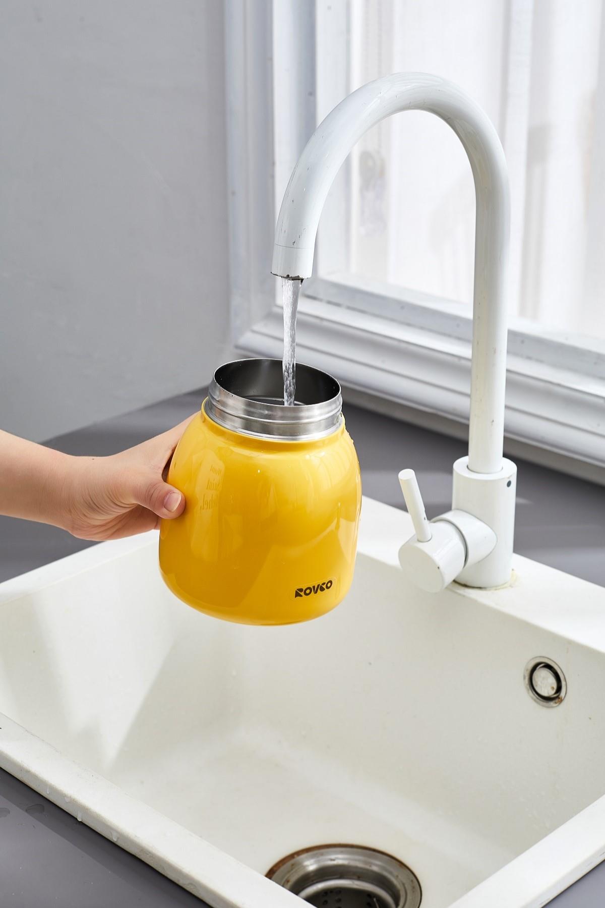  Rovco 1000ml Çelik Termos Çift Kullanım Pipetli/ Rahat İçim Askılı Sticker Hediyeli 6 saat yalıtım 