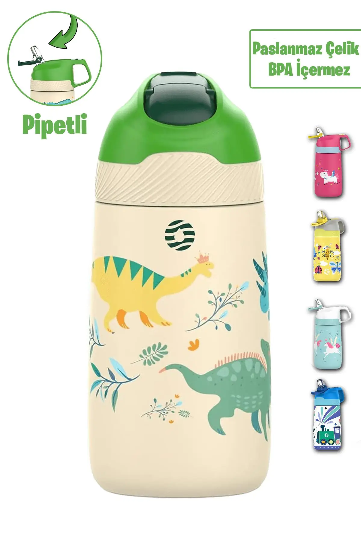 Vagonlife 2`Lİ SET 350 ML Çocuk Pipetli Çelik Matara Paslanmaz Çelik Termos 5 Farklı Renk 2055-350ML