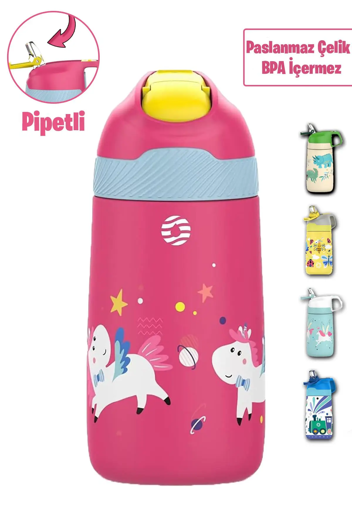 Vagonlife 2`Lİ SET 350 ML Çocuk Pipetli Çelik Matara Paslanmaz Çelik Termos 5 Farklı Renk 2055-350ML