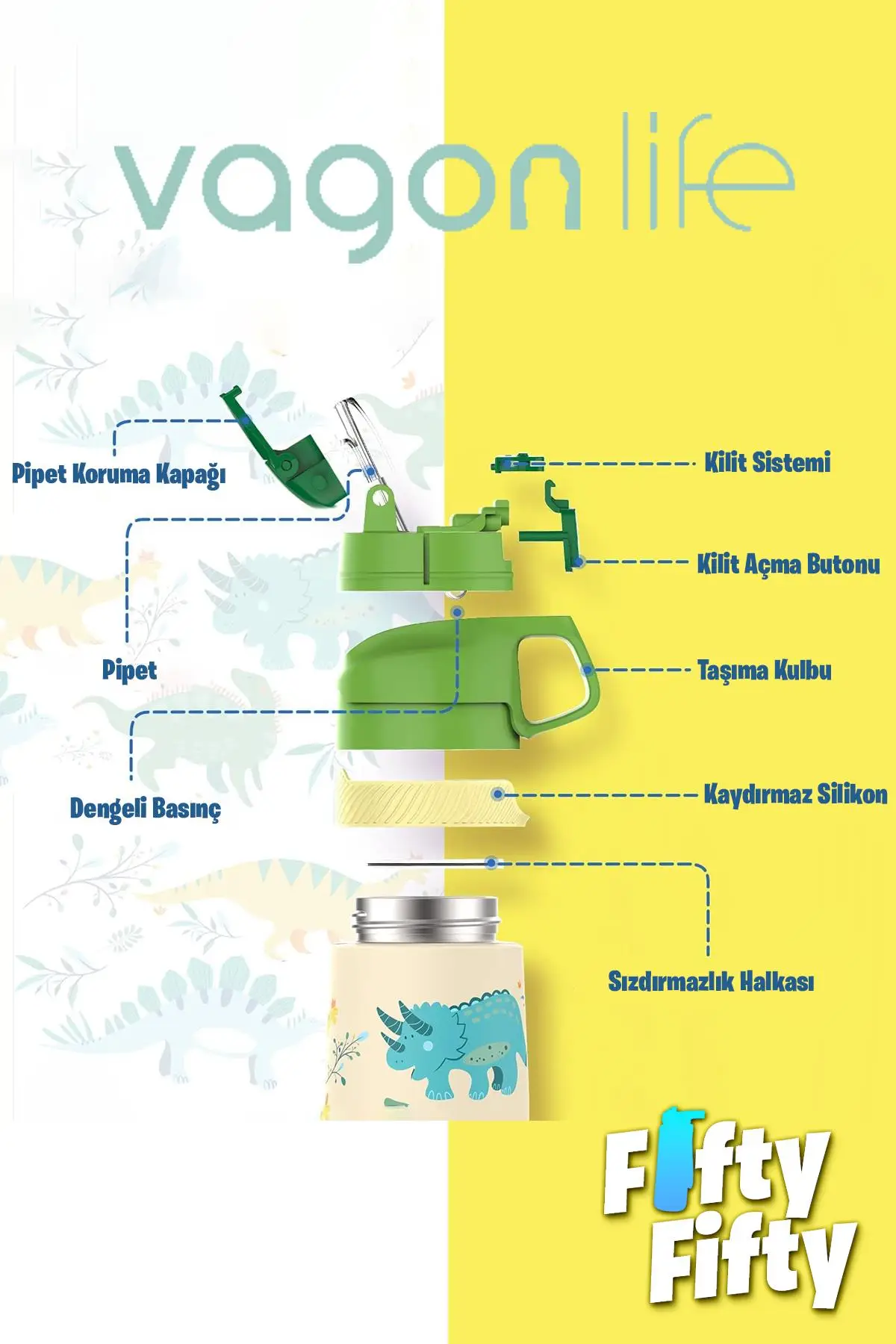 Vagonlife 2`Lİ SET 350 ML Çocuk Pipetli Çelik Matara Paslanmaz Çelik Termos 5 Farklı Renk 2055-350ML