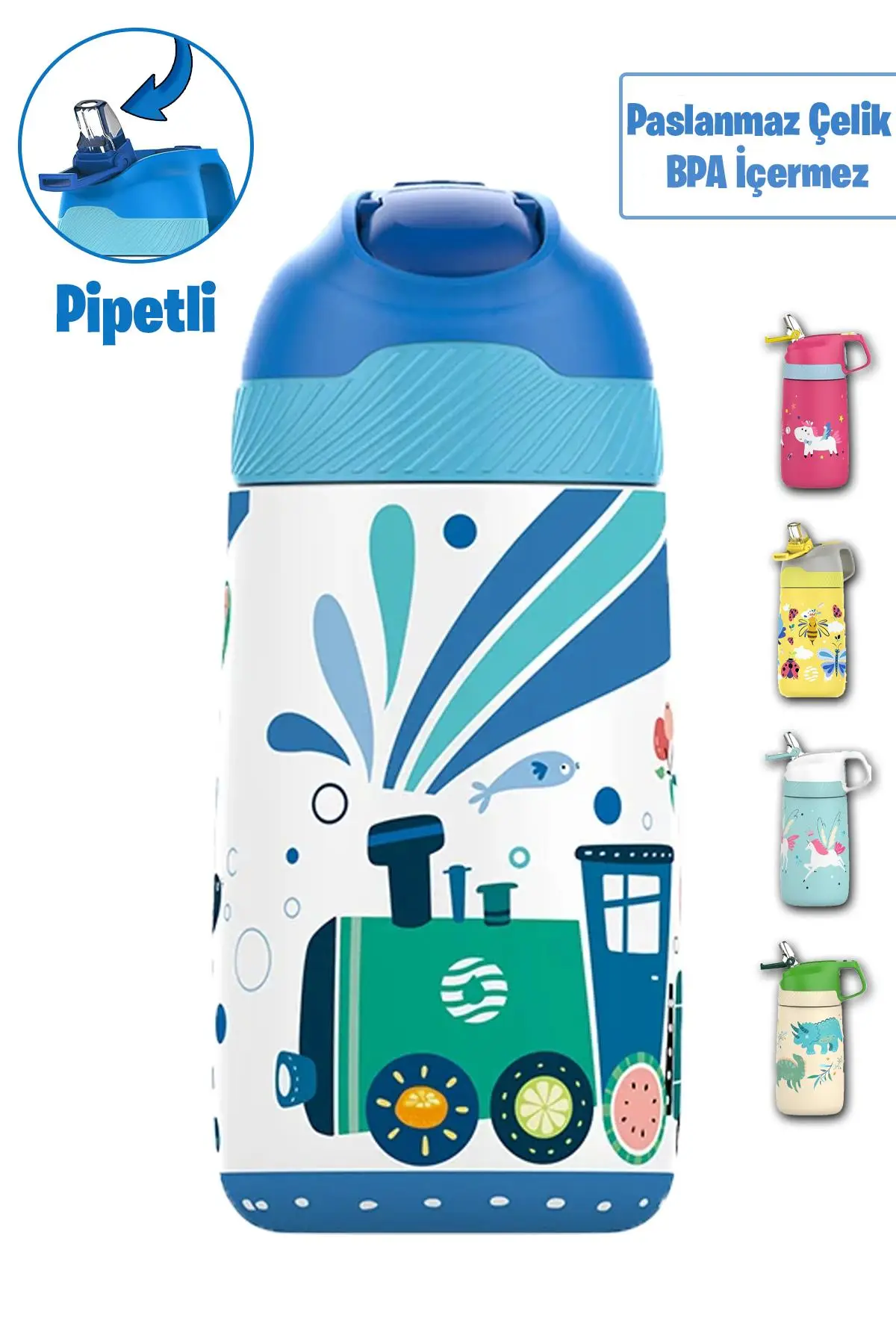 Vagonlife 2`Lİ SET 350 ML Çocuk Pipetli Çelik Matara Paslanmaz Çelik Termos 5 Farklı Renk 2055-350ML
