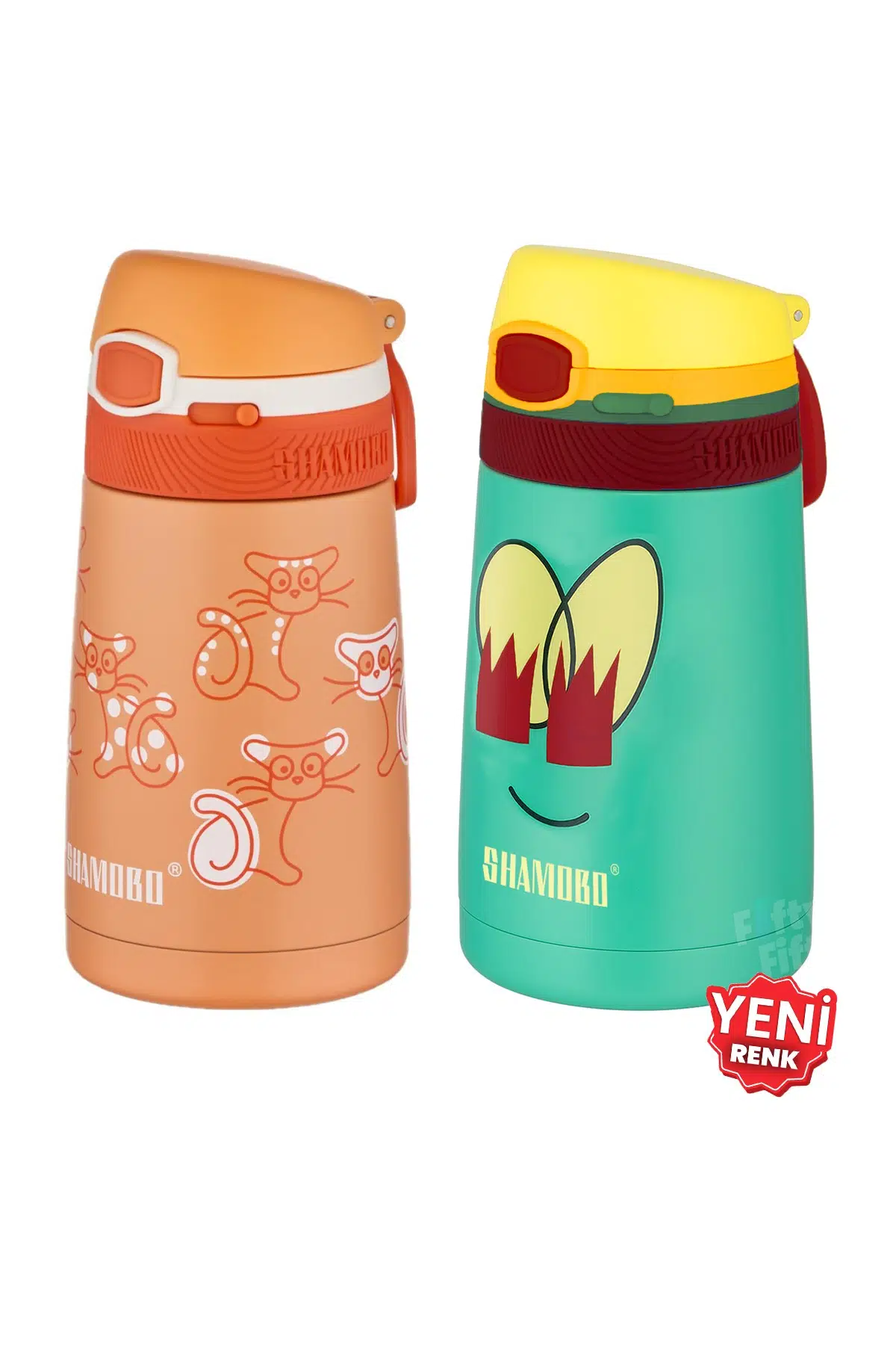 Shamobo 2Lİ SET Pipetli Çelik Termos 350ml -6 Saat Isı Yalıtımı-