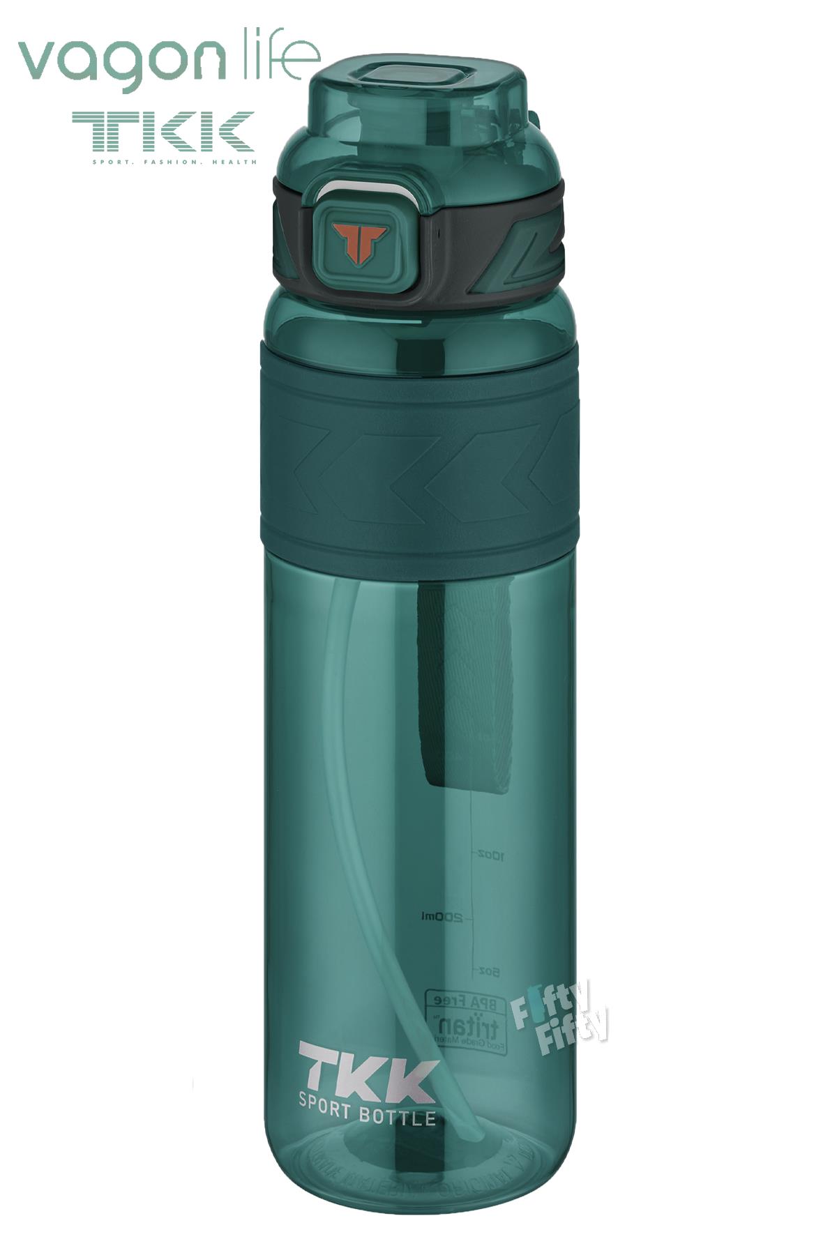 TKK 1000 ML Çift Kullanım Pipetli/Rahat içim Bpa İçermeyen Taşıma Askılı Tritan Su Matarası FFTKK1020-1000 - Yeşil
