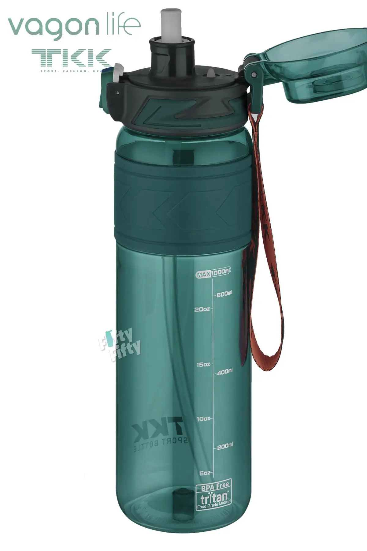 TKK 1000 ML Çift Kullanım Pipetli/Rahat içim Bpa İçermeyen Taşıma Askılı Tritan Su Matarası FFTKK1020-1000