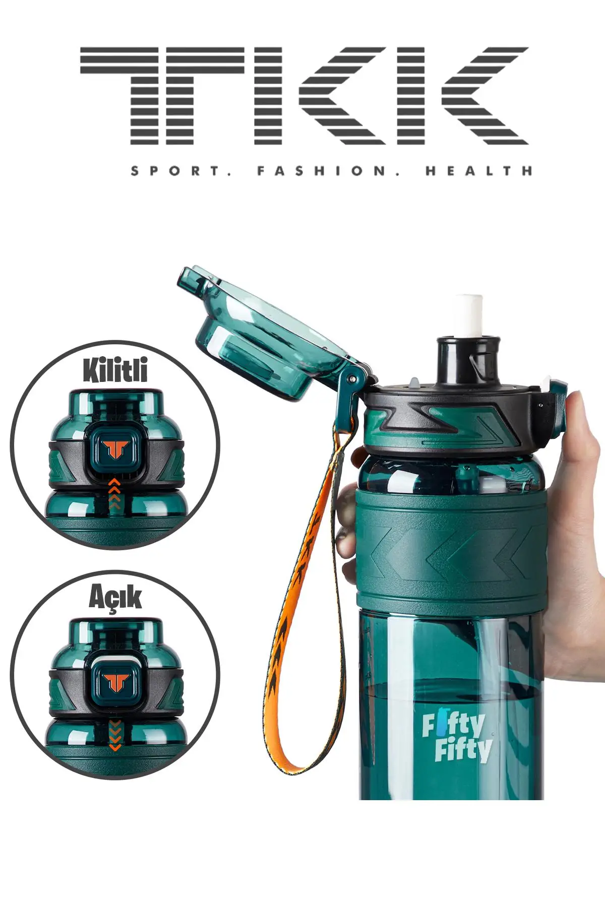 TKK 1000 ML Çift Kullanım Pipetli/Rahat içim Bpa İçermeyen Taşıma Askılı Tritan Su Matarası FFTKK1020-1000