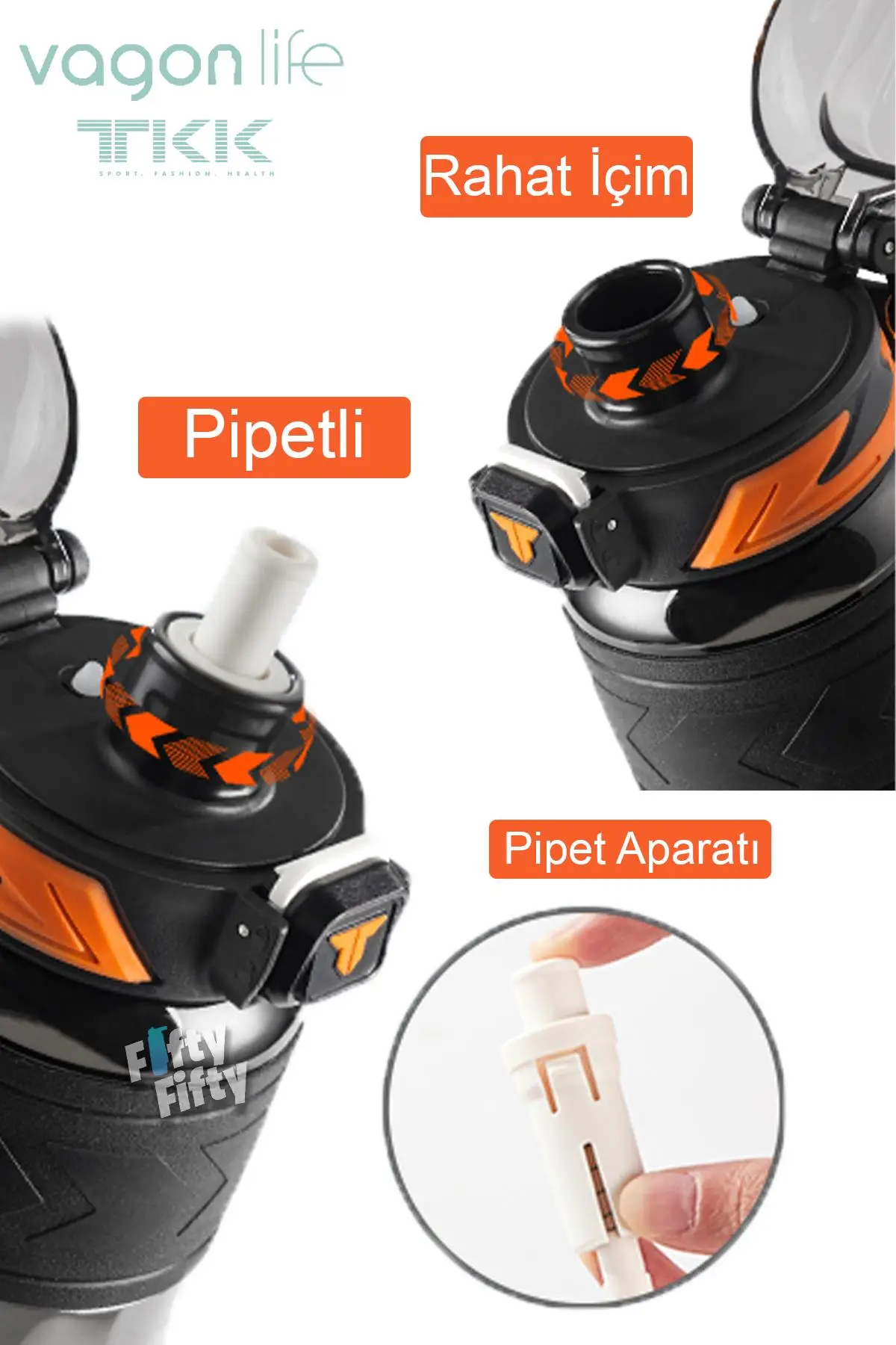 TKK 1000 ML Çift Kullanım Pipetli/Rahat içim Bpa İçermeyen Taşıma Askılı Tritan Su Matarası FFTKK1020-1000