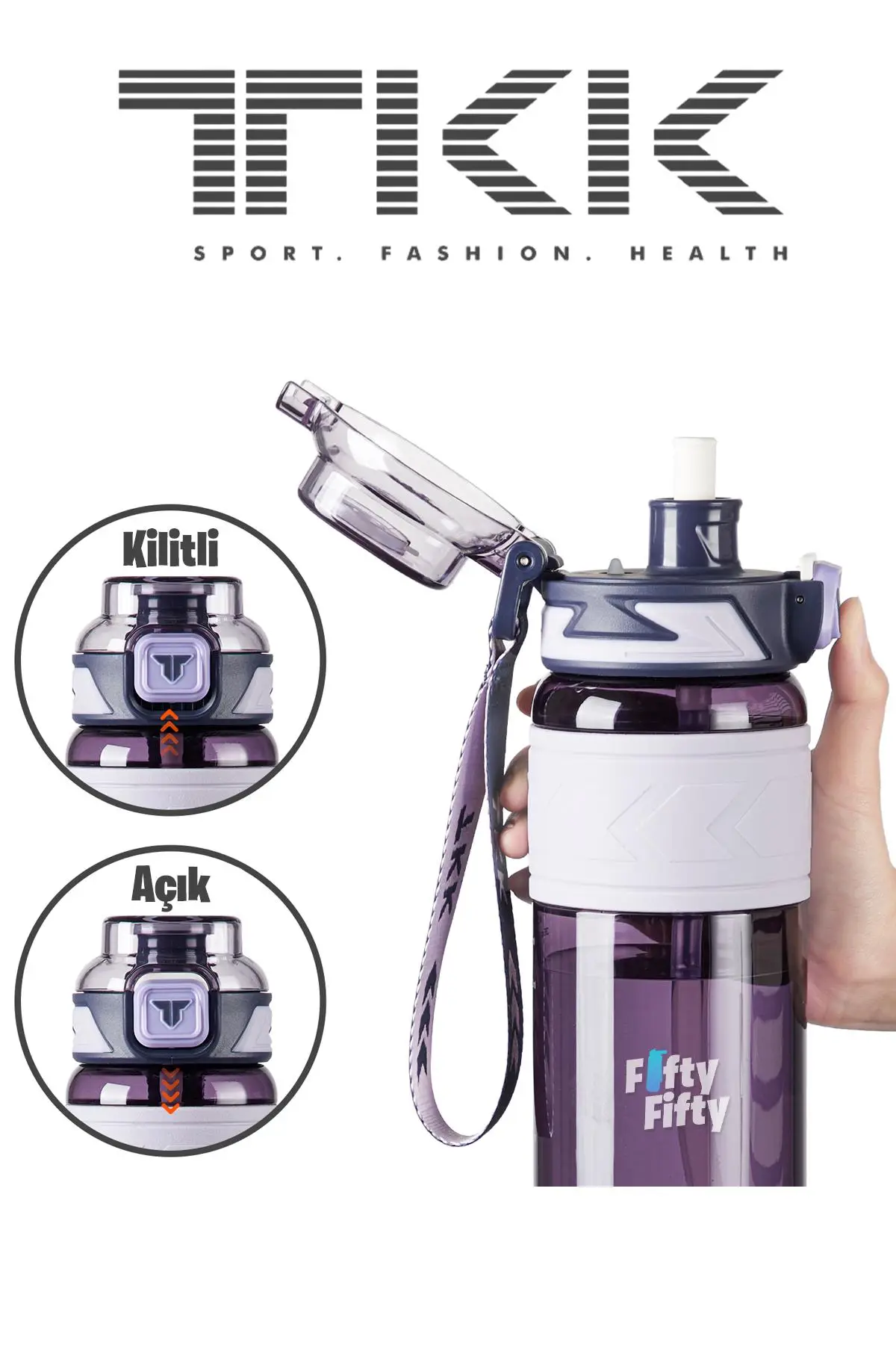 TKK 1000 ML Çift Kullanım Pipetli/Rahat içim Bpa İçermeyen Taşıma Askılı Tritan Su Matarası FFTKK1020-1000