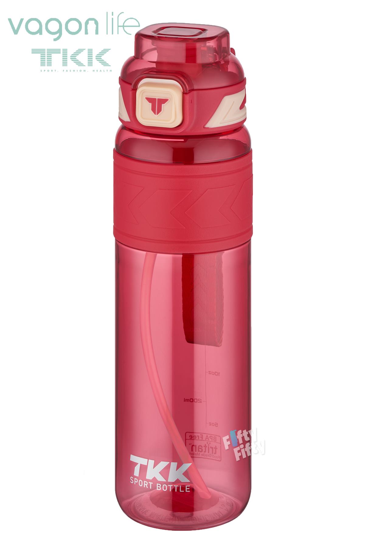 TKK 1000 ML Çift Kullanım Pipetli/Rahat içim Bpa İçermeyen Taşıma Askılı Tritan Su Matarası FFTKK1020-1000 - Kırmızı