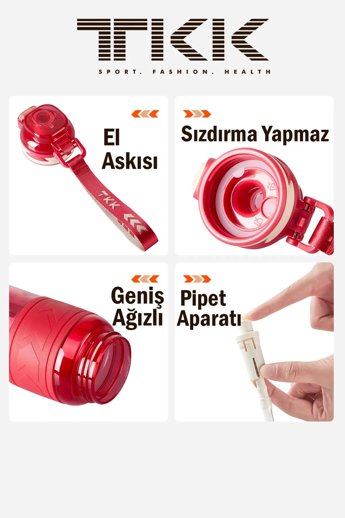 TKK 1000 ML Çift Kullanım Pipetli/Rahat içim Bpa İçermeyen Taşıma Askılı Tritan Su Matarası FFTKK1020-1000