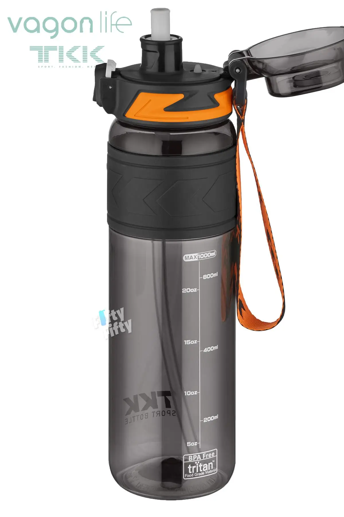 TKK 1000 ML Çift Kullanım Pipetli/Rahat içim Bpa İçermeyen Taşıma Askılı Tritan Su Matarası FFTKK1020-1000