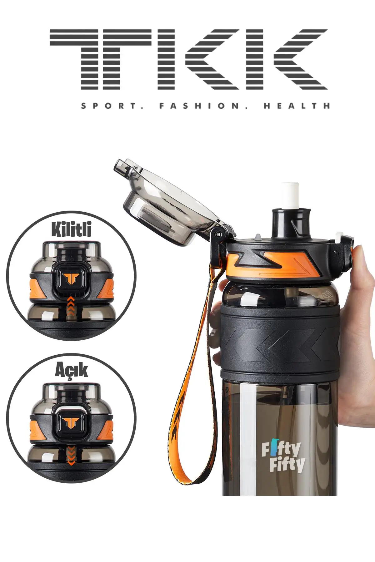 TKK 1000 ML Çift Kullanım Pipetli/Rahat içim Bpa İçermeyen Taşıma Askılı Tritan Su Matarası FFTKK1020-1000
