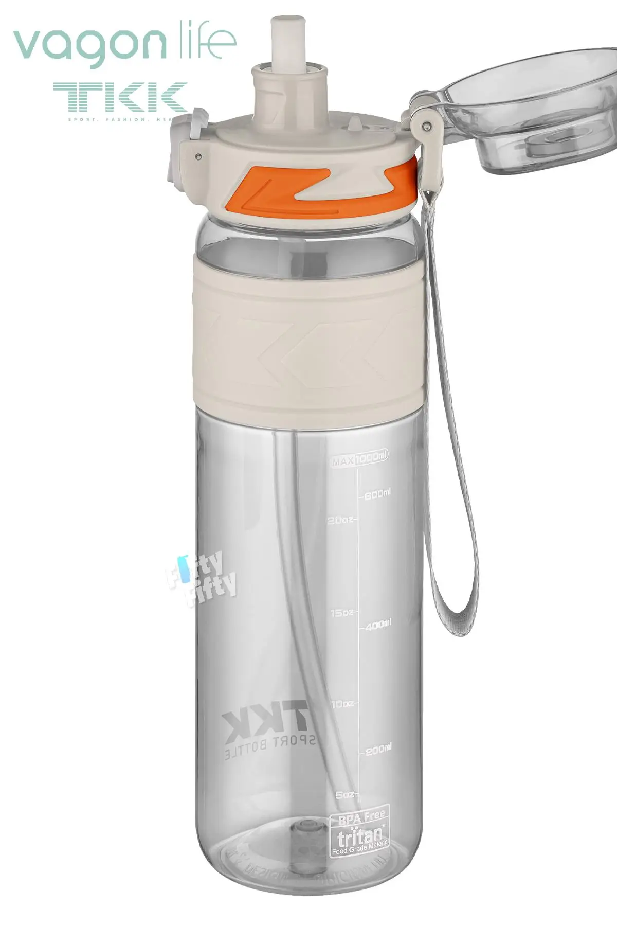 TKK 1000 ML Çift Kullanım Pipetli/Rahat içim Bpa İçermeyen Taşıma Askılı Tritan Su Matarası FFTKK1020-1000
