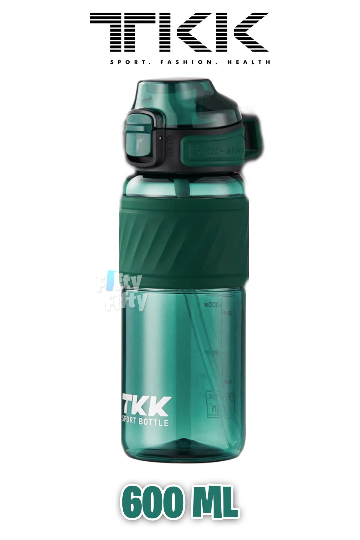 TKK 600 ML Çift Kullanım Pipetli/Rahat içim Bpa İçermeyen Taşıma Kulplu Tritan Su Matarası FFTKK1025-600ML - Yeşil