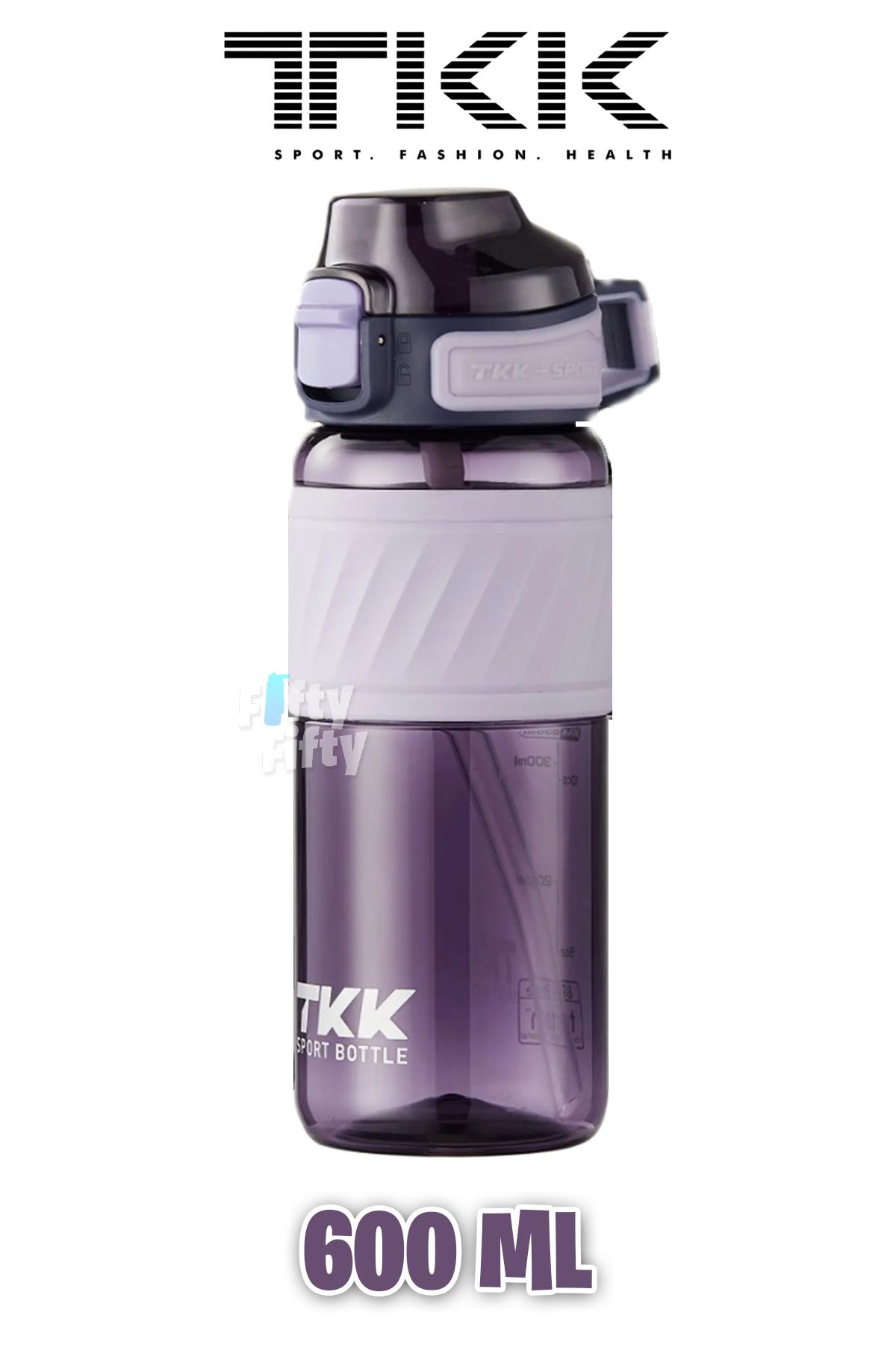 TKK 600 ML Çift Kullanım Pipetli/Rahat içim Bpa İçermeyen Taşıma Kulplu Tritan Su Matarası FFTKK1025-600ML - Mor