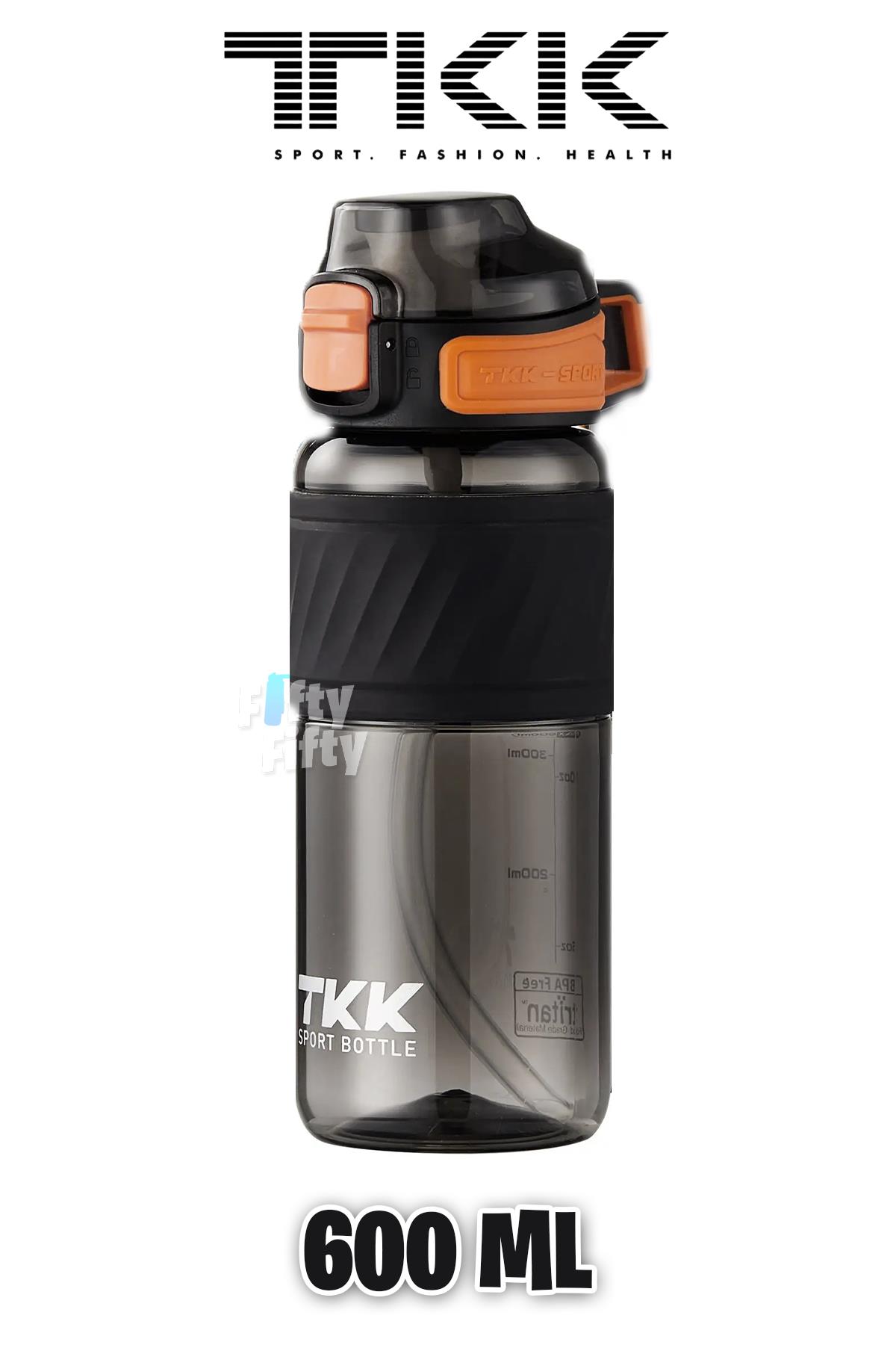 TKK 600 ML Çift Kullanım Pipetli/Rahat içim Bpa İçermeyen Taşıma Kulplu Tritan Su Matarası FFTKK1025-600ML - Siyah