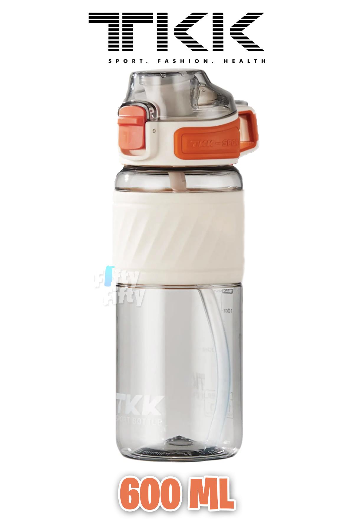 TKK 600 ML Çift Kullanım Pipetli/Rahat içim Bpa İçermeyen Taşıma Kulplu Tritan Su Matarası FFTKK1025-600ML - Beyaz