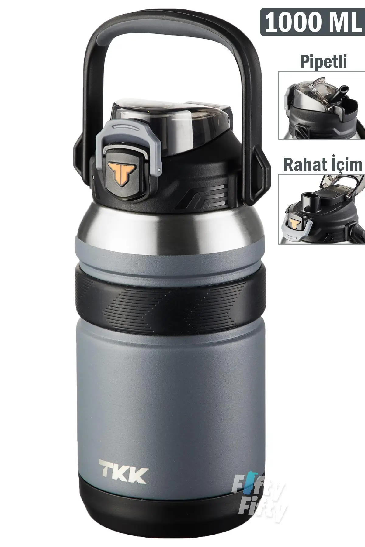 TKK 1000 ML Profesyonel Kamp Matarası/Çelik Termos Çift Kullanım Pipetli/Rahat İçim 12/24 Yalıtım -20311000 - Gri