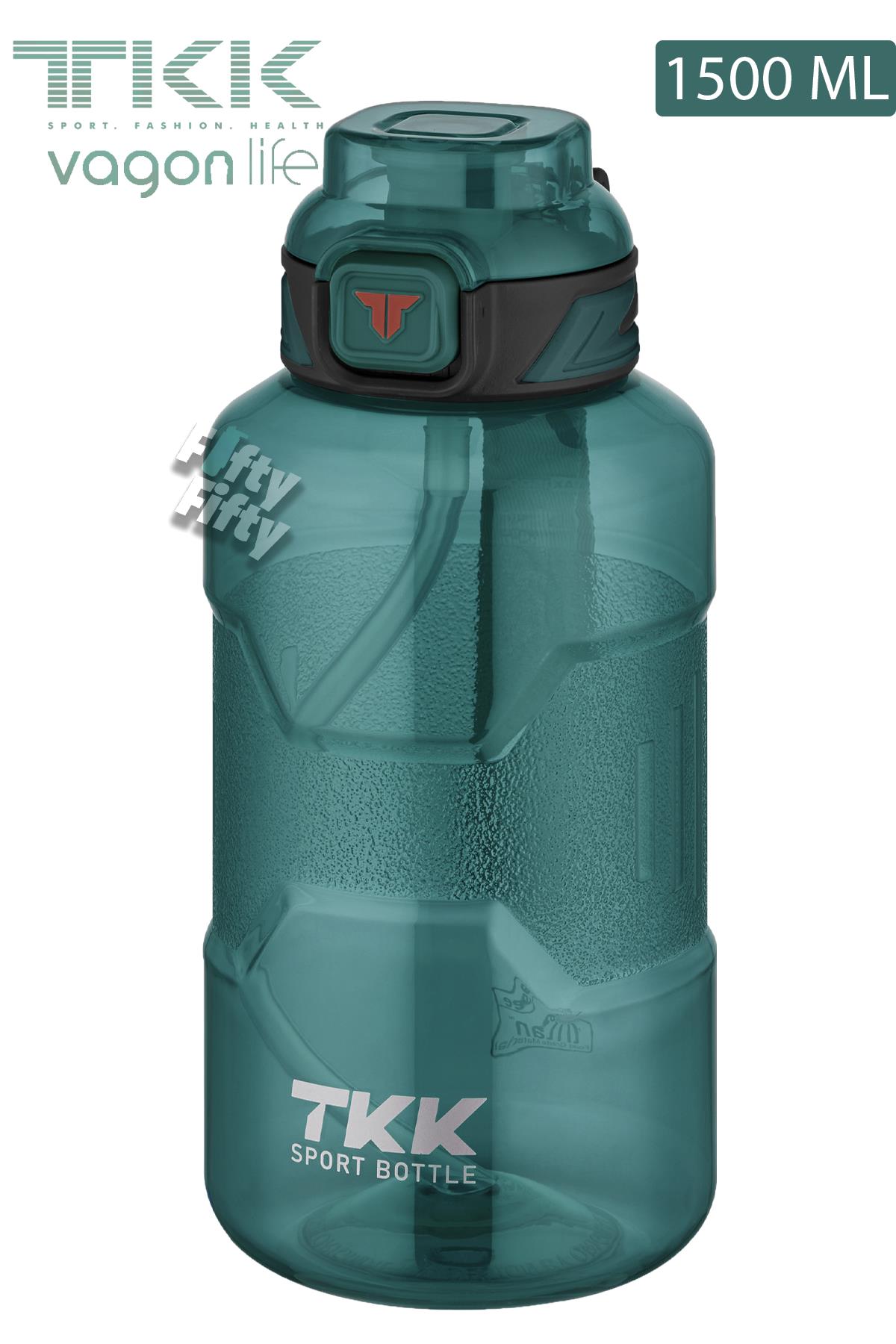 TKK 1500 ML Çift Kullanım Pipetli/Rahat içim Bpa İçermeyen Askılı Tritan Su Matarası FFTKK1021-1500 - Yeşil