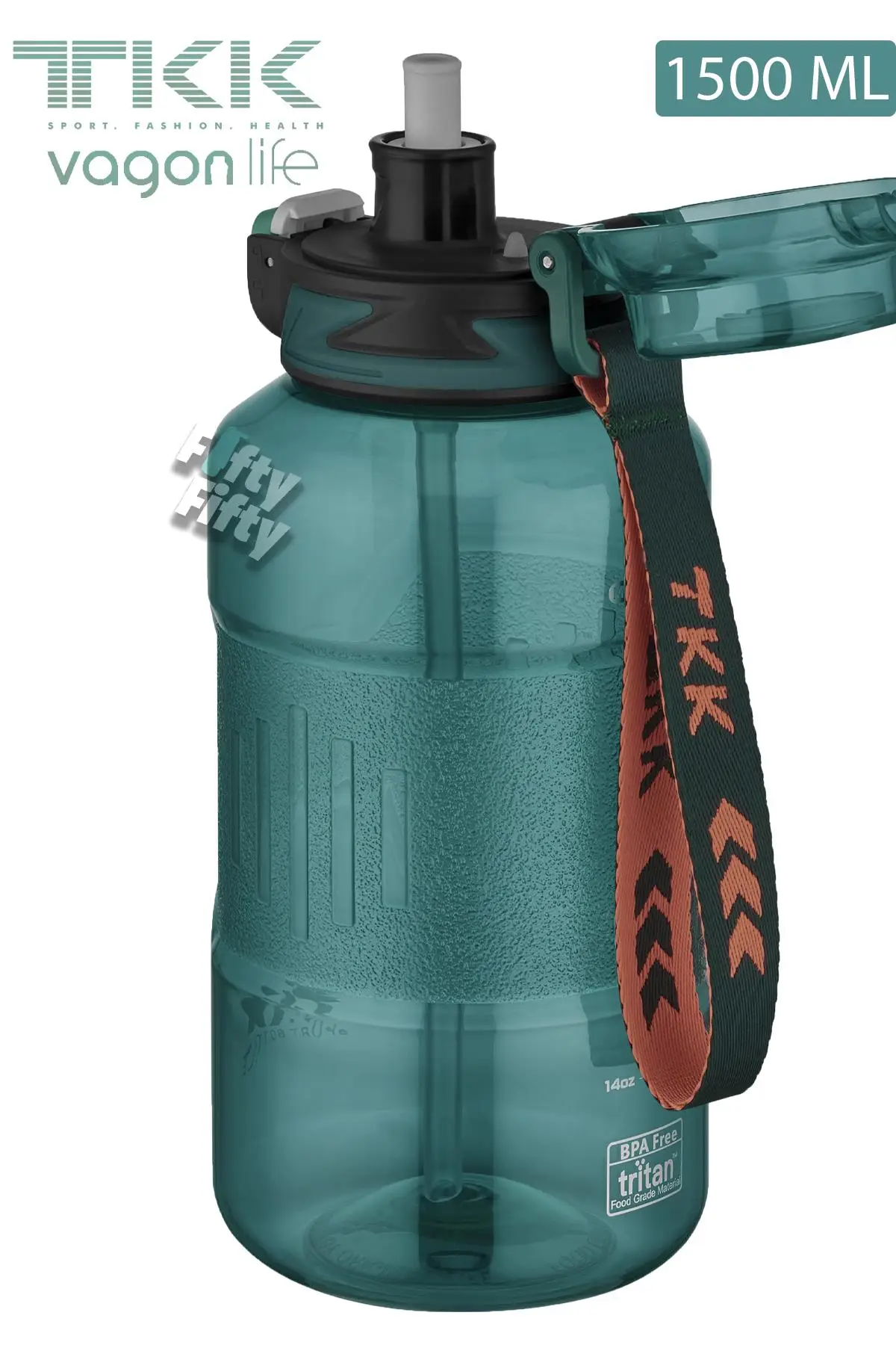 TKK 1500 ML Çift Kullanım Pipetli/Rahat içim Bpa İçermeyen Askılı Tritan Su Matarası FFTKK1021-1500