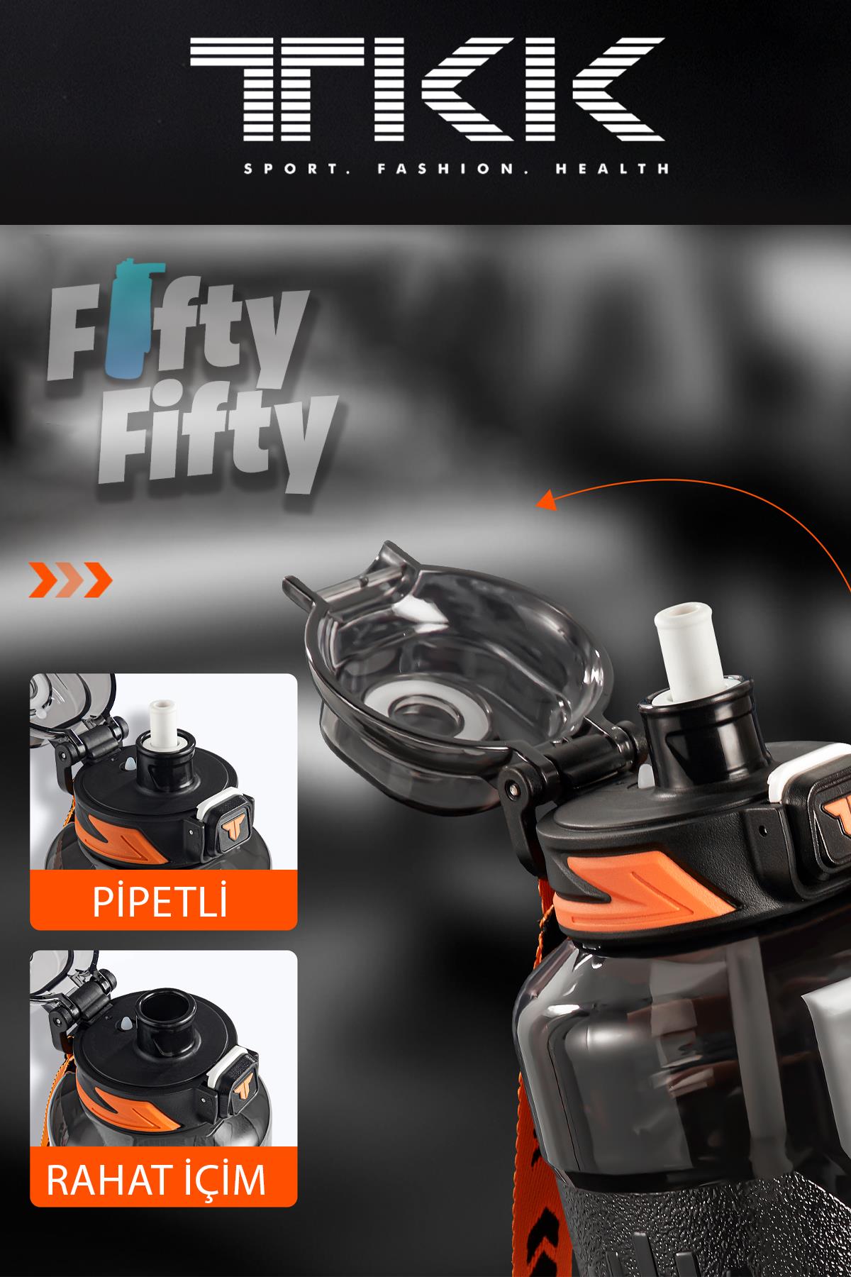 TKK 1500 ML Çift Kullanım Pipetli/Rahat içim Bpa İçermeyen Askılı Tritan Su Matarası FFTKK1021-1500