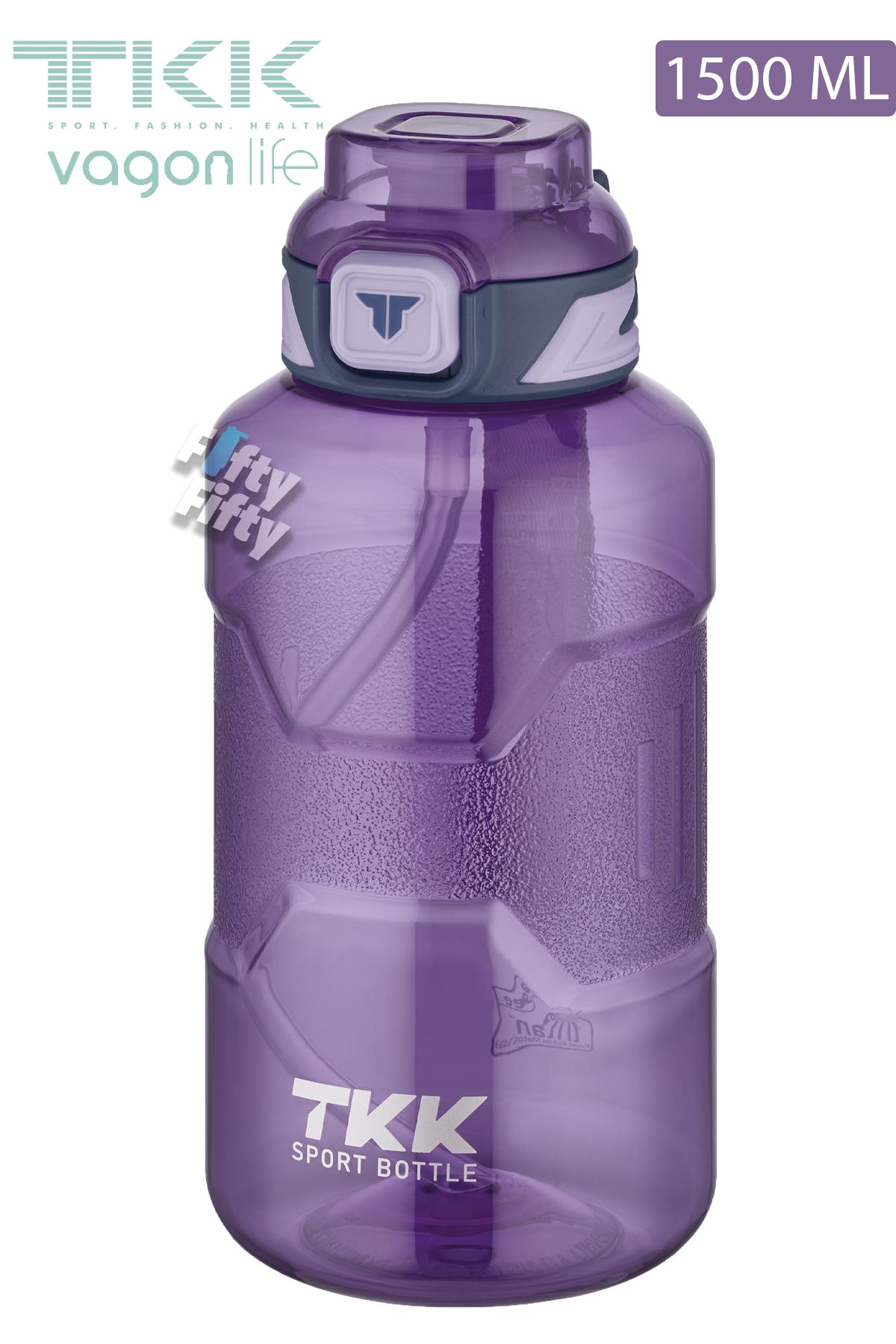 TKK 1500 ML Çift Kullanım Pipetli/Rahat içim Bpa İçermeyen Askılı Tritan Su Matarası FFTKK1021-1500 - Mor