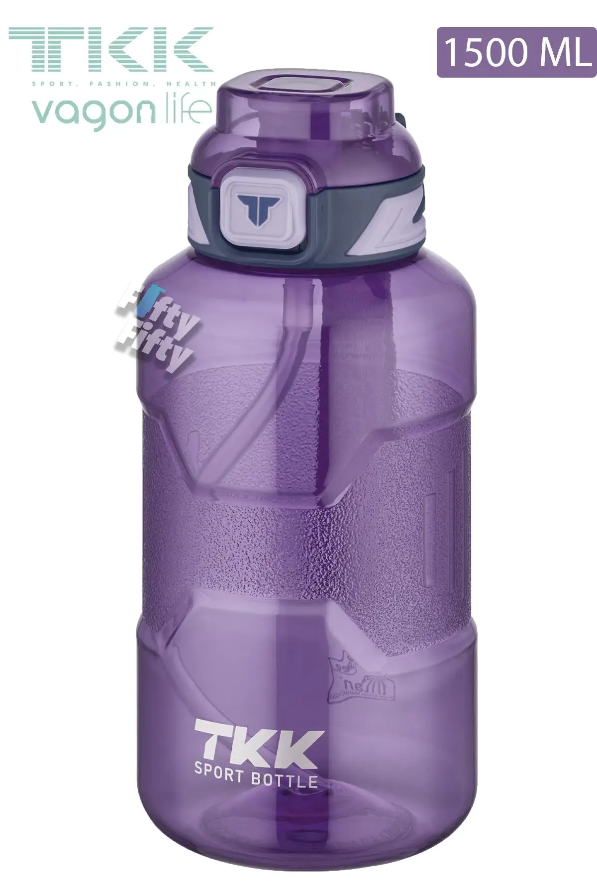 TKK 1500 ML Çift Kullanım Pipetli/Rahat içim Bpa İçermeyen Askılı Tritan Su Matarası FFTKK1021-1500 - Mor