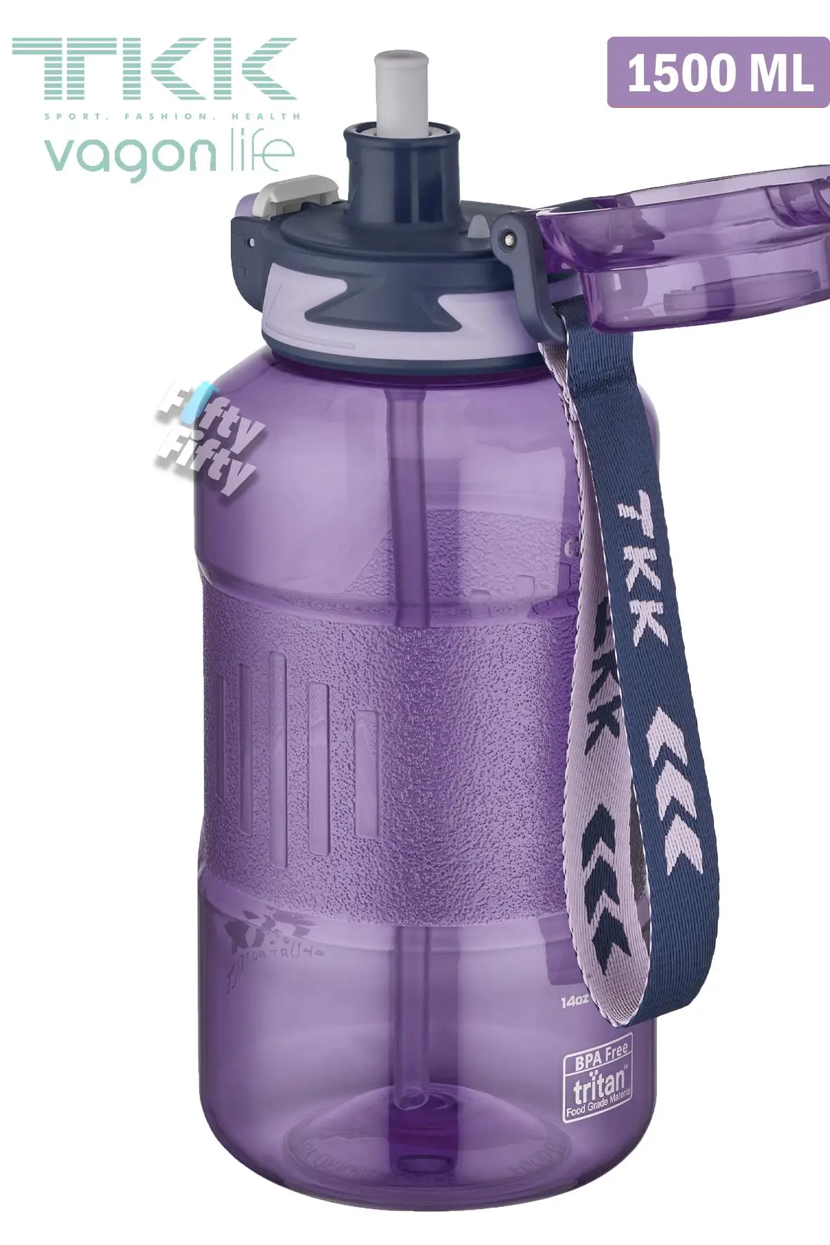 TKK 1500 ML Çift Kullanım Pipetli/Rahat içim Bpa İçermeyen Askılı Tritan Su Matarası FFTKK1021-1500