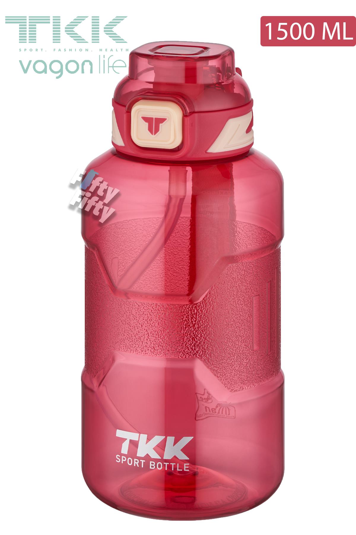 TKK 1500 ML Çift Kullanım Pipetli/Rahat içim Bpa İçermeyen Askılı Tritan Su Matarası FFTKK1021-1500 - Kırmızı
