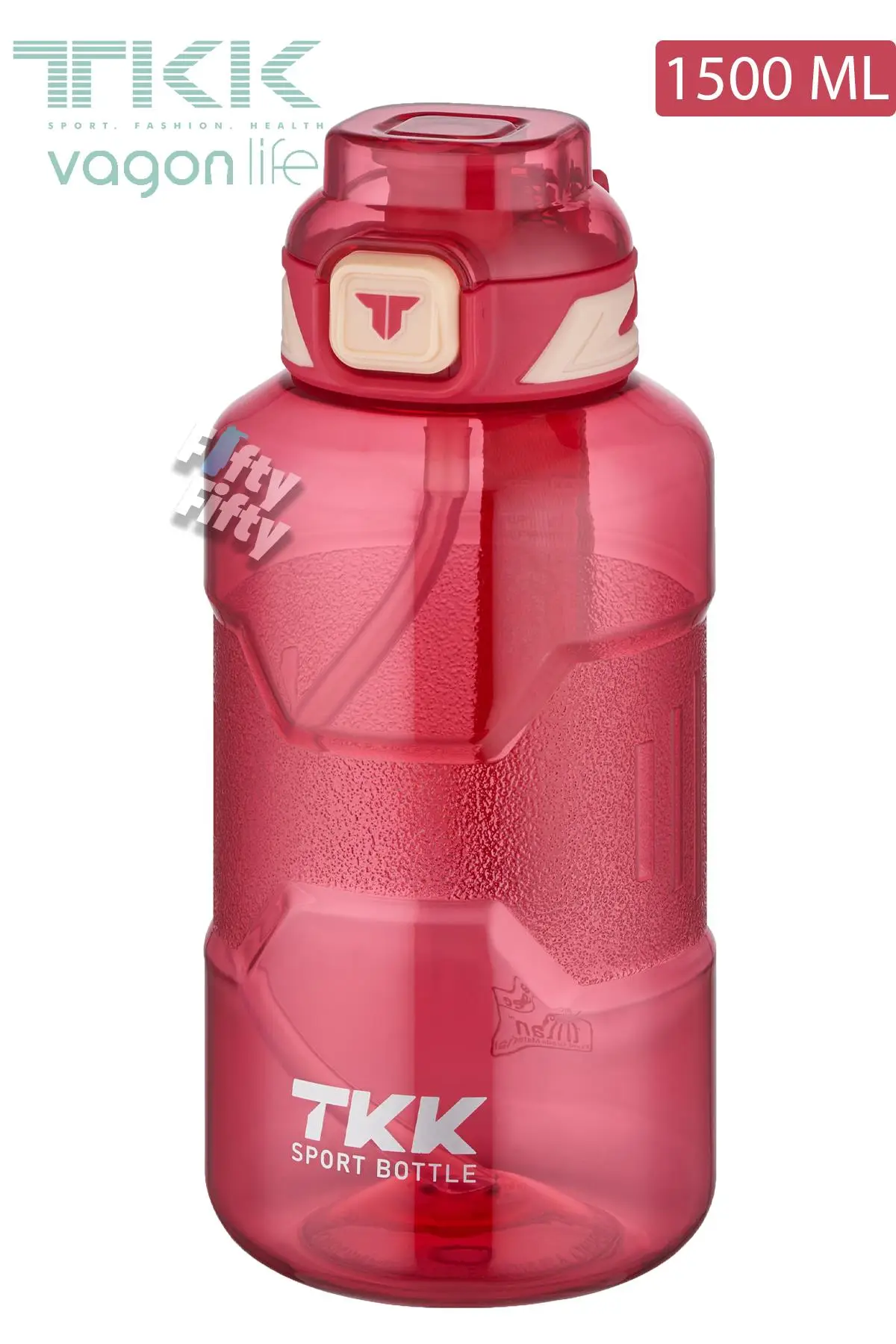 TKK 1500 ML Çift Kullanım Pipetli/Rahat içim Bpa İçermeyen Askılı Tritan Su Matarası FFTKK1021-1500 - Kırmızı