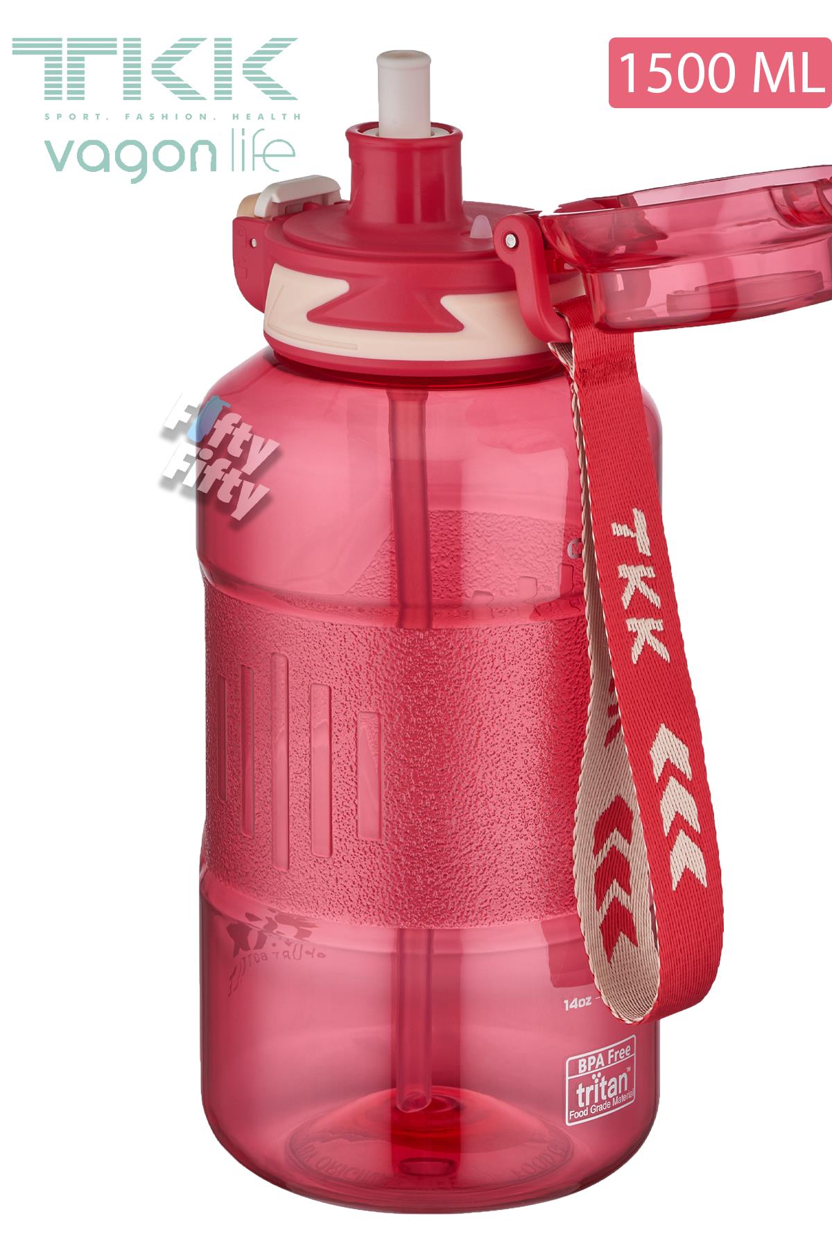 TKK 1500 ML Çift Kullanım Pipetli/Rahat içim Bpa İçermeyen Askılı Tritan Su Matarası FFTKK1021-1500