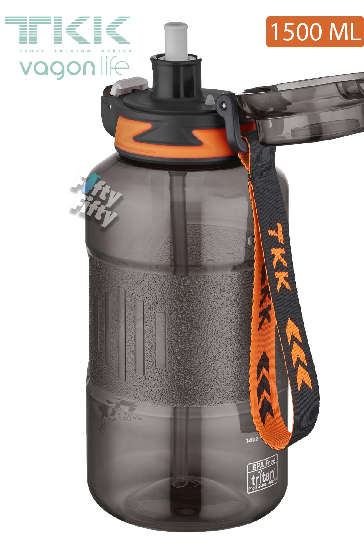 TKK 1500 ML Çift Kullanım Pipetli/Rahat içim Bpa İçermeyen Askılı Tritan Su Matarası FFTKK1021-1500