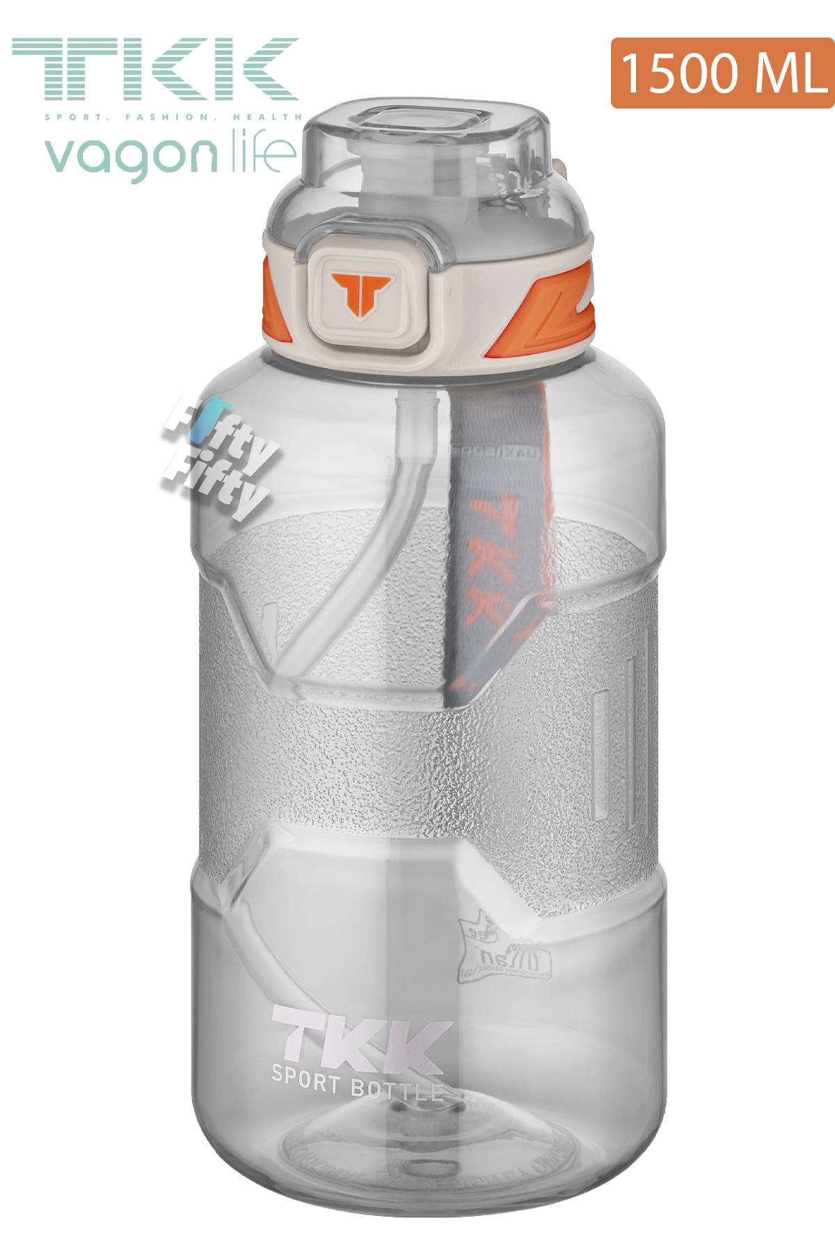 TKK 1500 ML Çift Kullanım Pipetli/Rahat içim Bpa İçermeyen Askılı Tritan Su Matarası FFTKK1021-1500