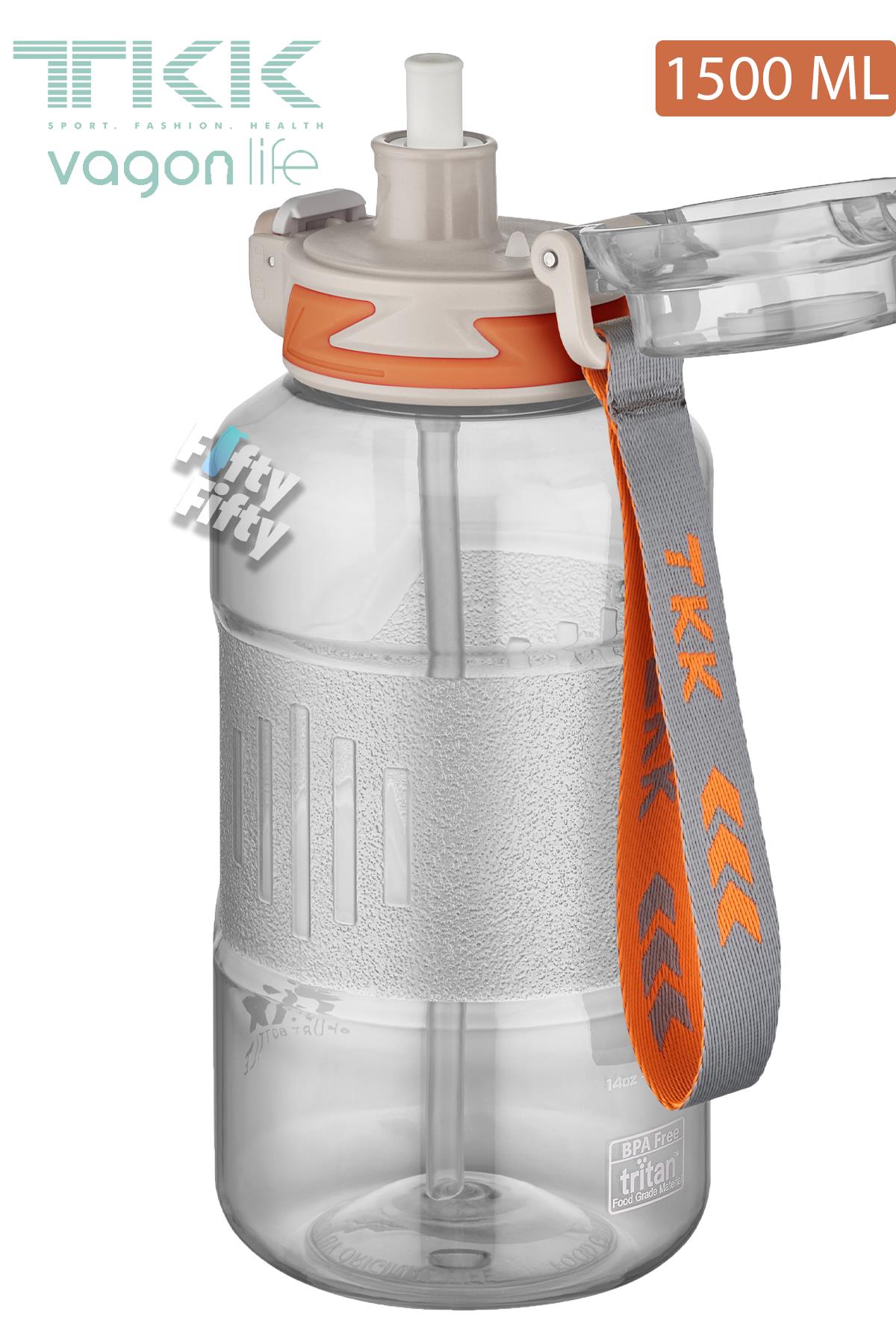 TKK 1500 ML Çift Kullanım Pipetli/Rahat içim Bpa İçermeyen Askılı Tritan Su Matarası FFTKK1021-1500